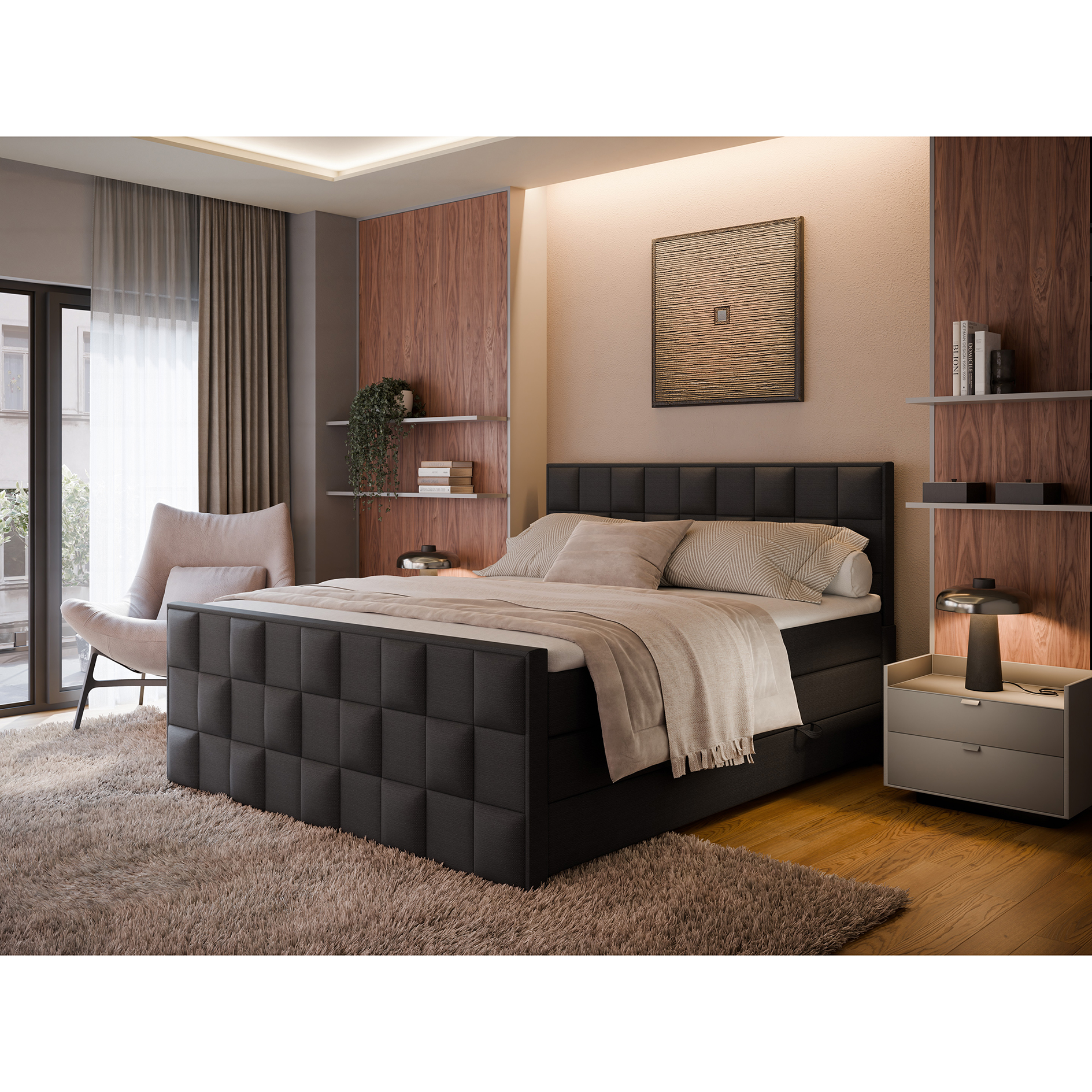 Boxspringbett - charcoal - H3 - 160x200 cm
