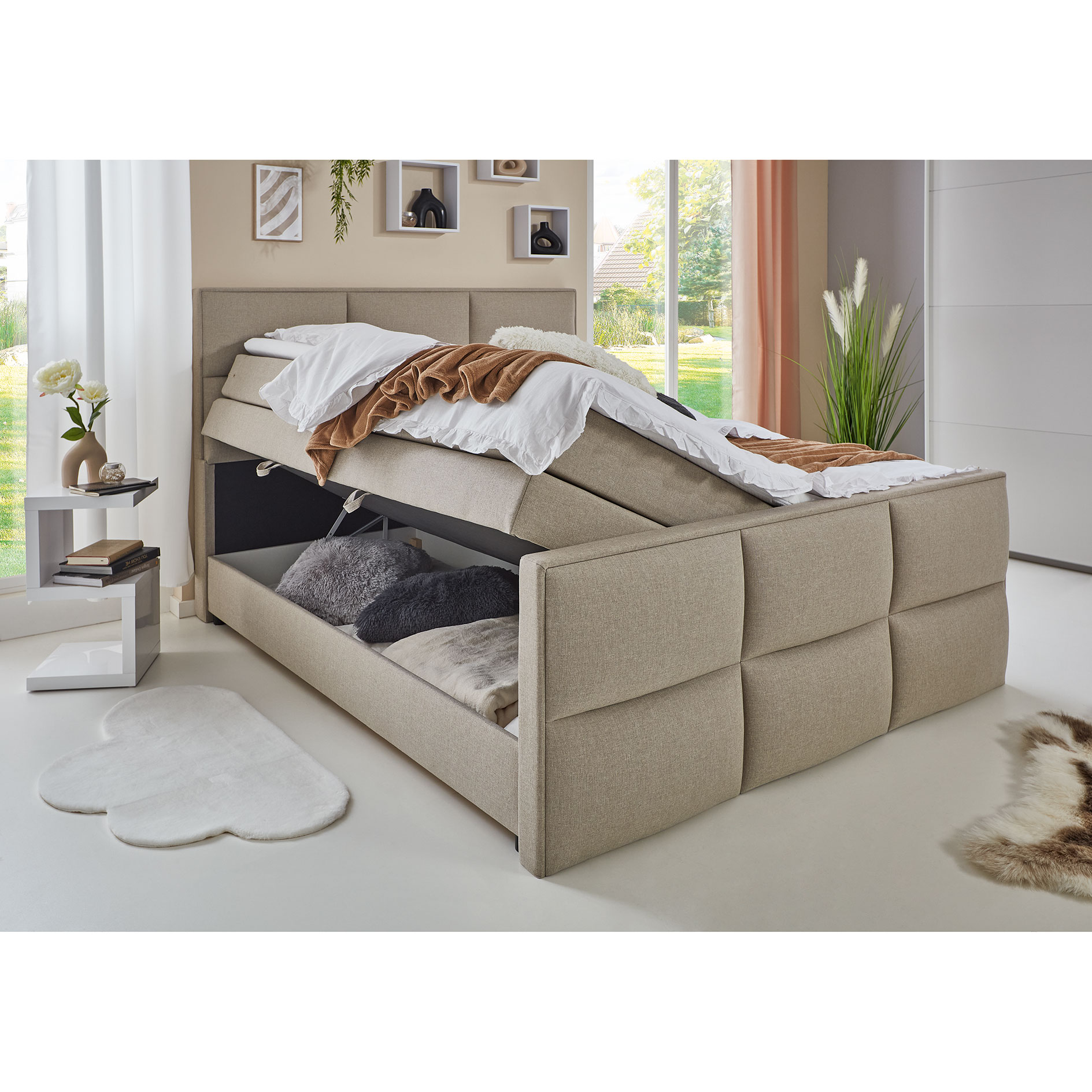 Boxspringbett - creme - Bettkasten - H3 - 180x200 cm