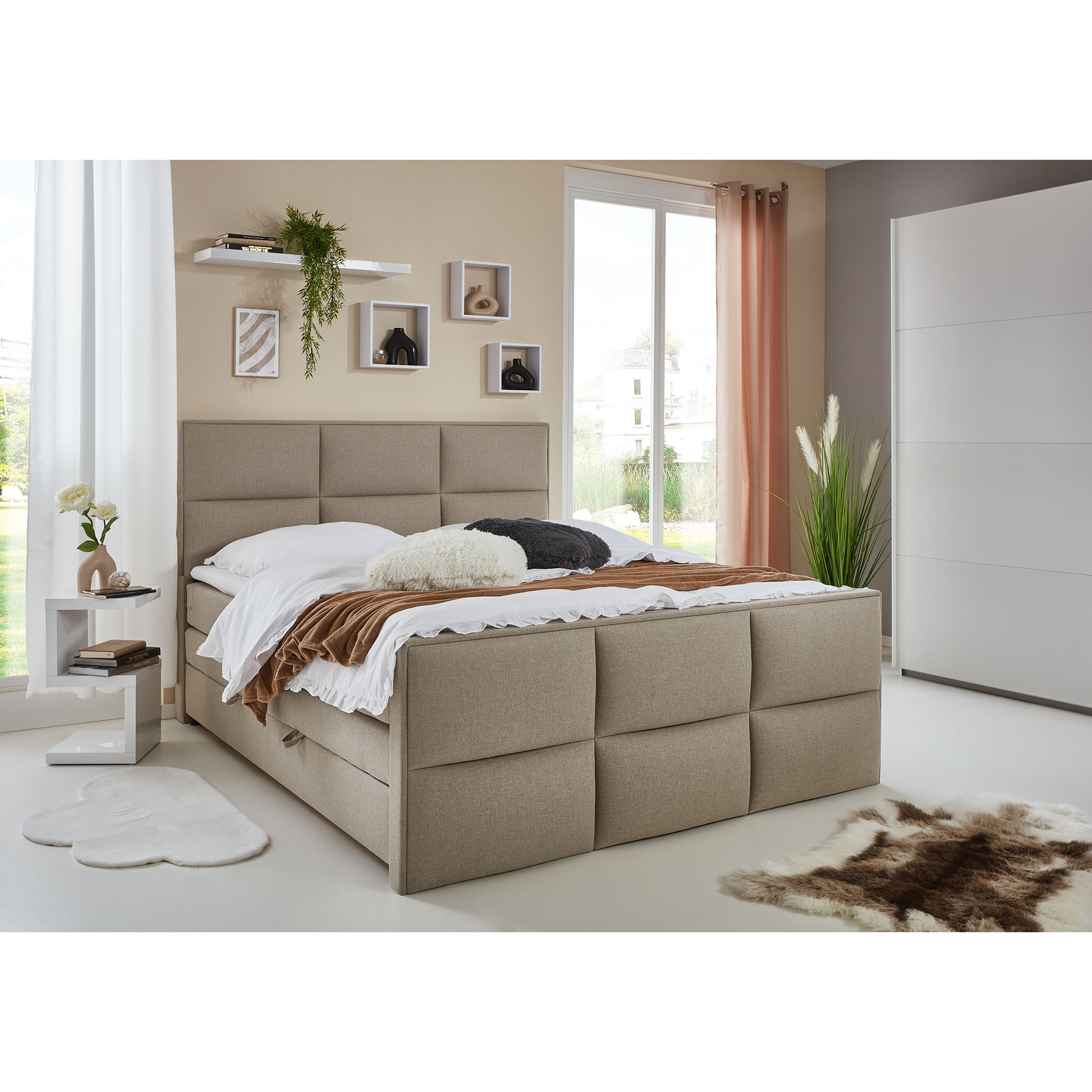 Boxspringbett - creme - Bettkasten - H3 - 180x200 cm