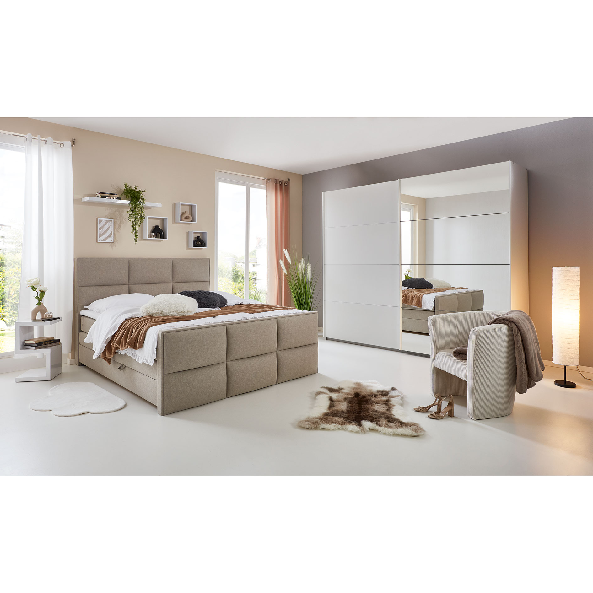 Boxspringbett - creme - Bettkasten - H3 - 180x200 cm