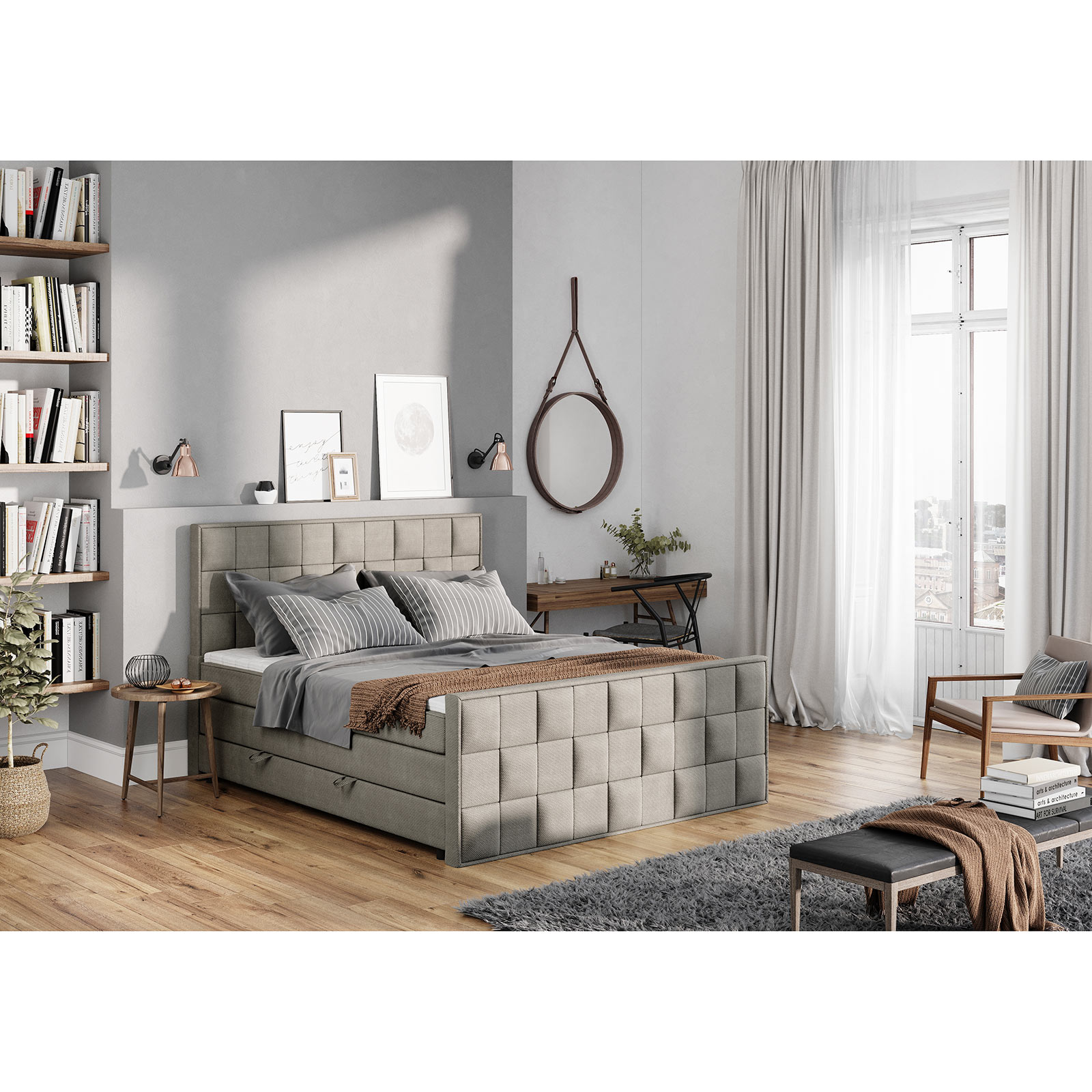 Boxspringbett - creme - H3 - 180x200 cm