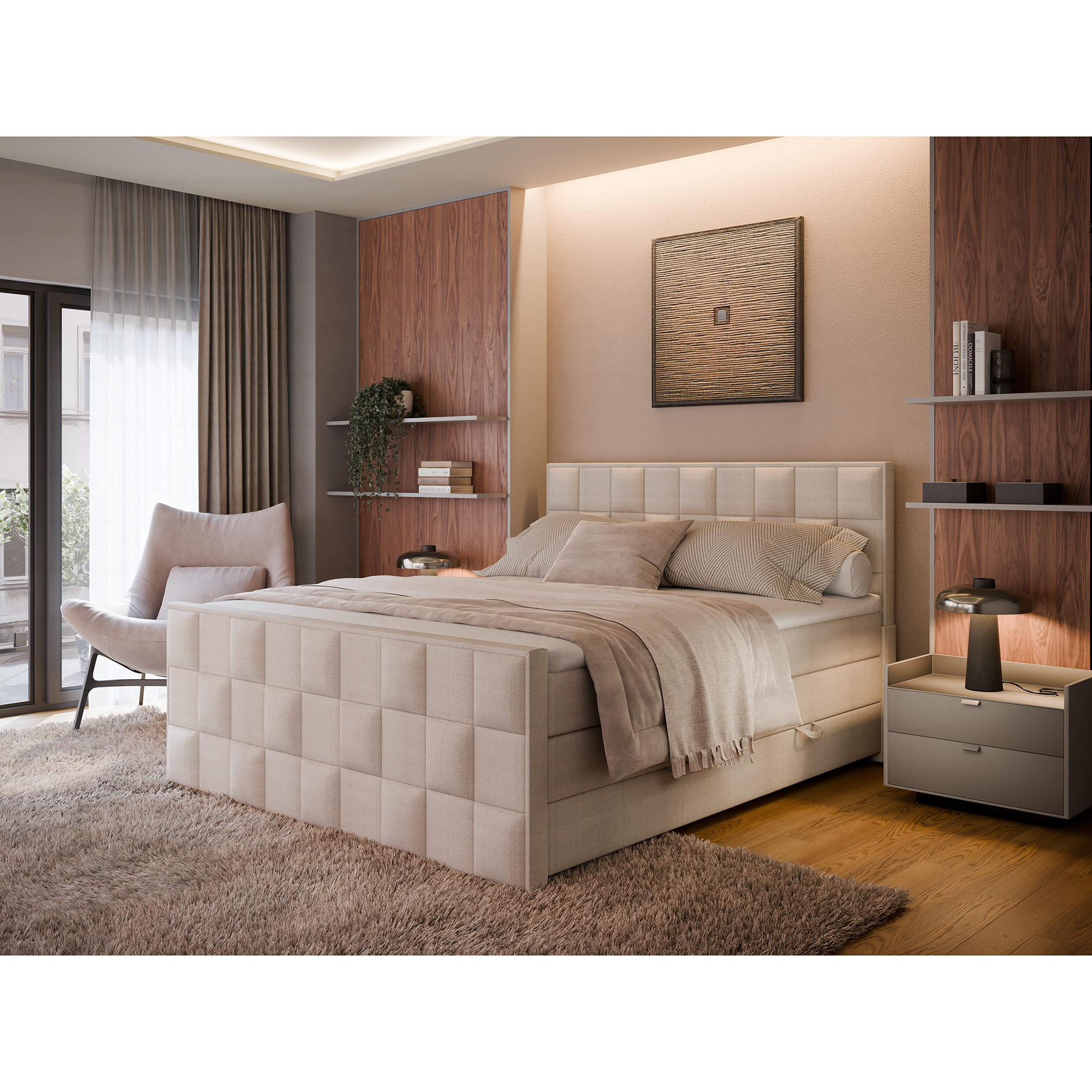 Boxspringbett - creme - H3 - 180x200 cm