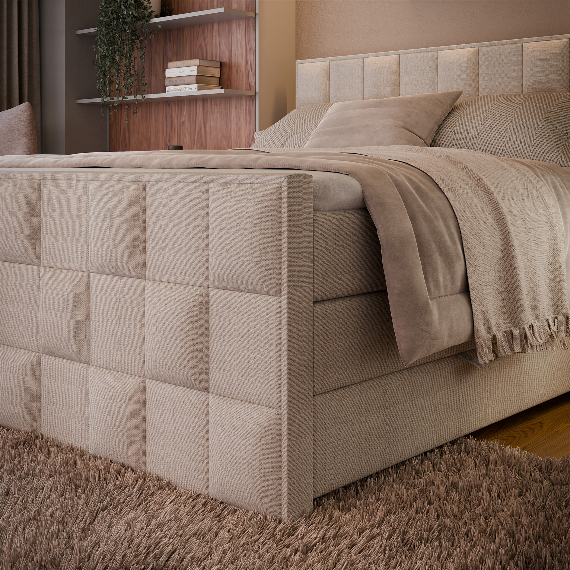 Boxspringbett - creme - H3 - 180x200 cm