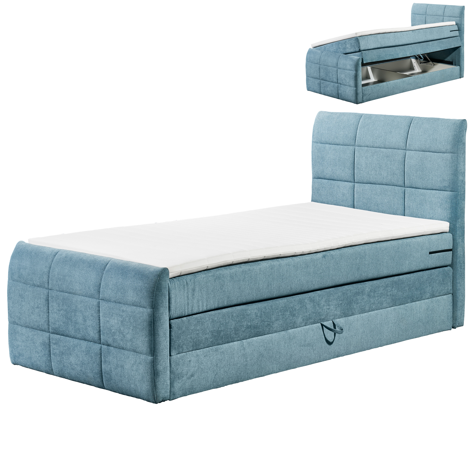Boxspringbett - denim - H2 - 120x200 cm