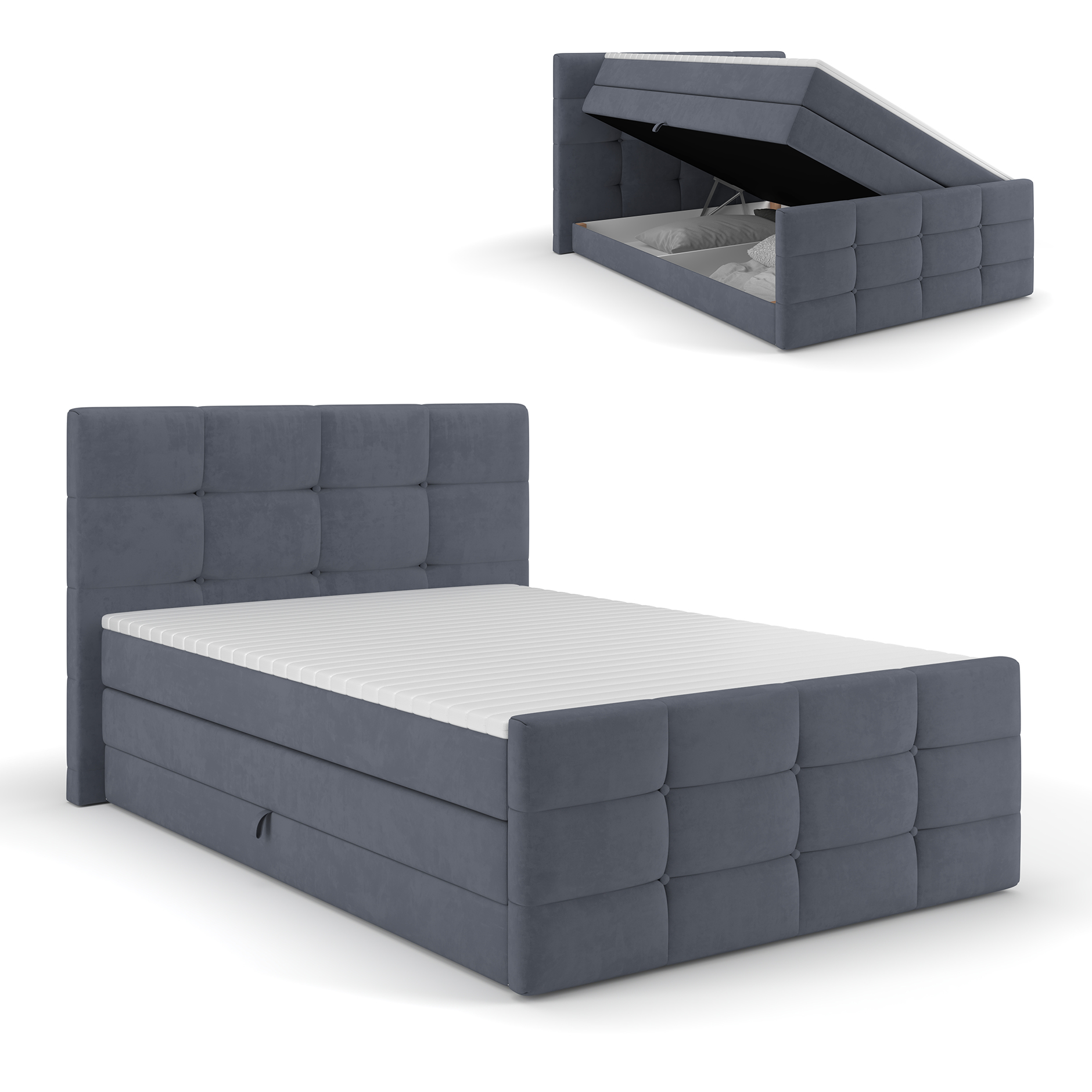 Boxspringbett - denim - mit Bettkasten - H2 - 120x200 cm