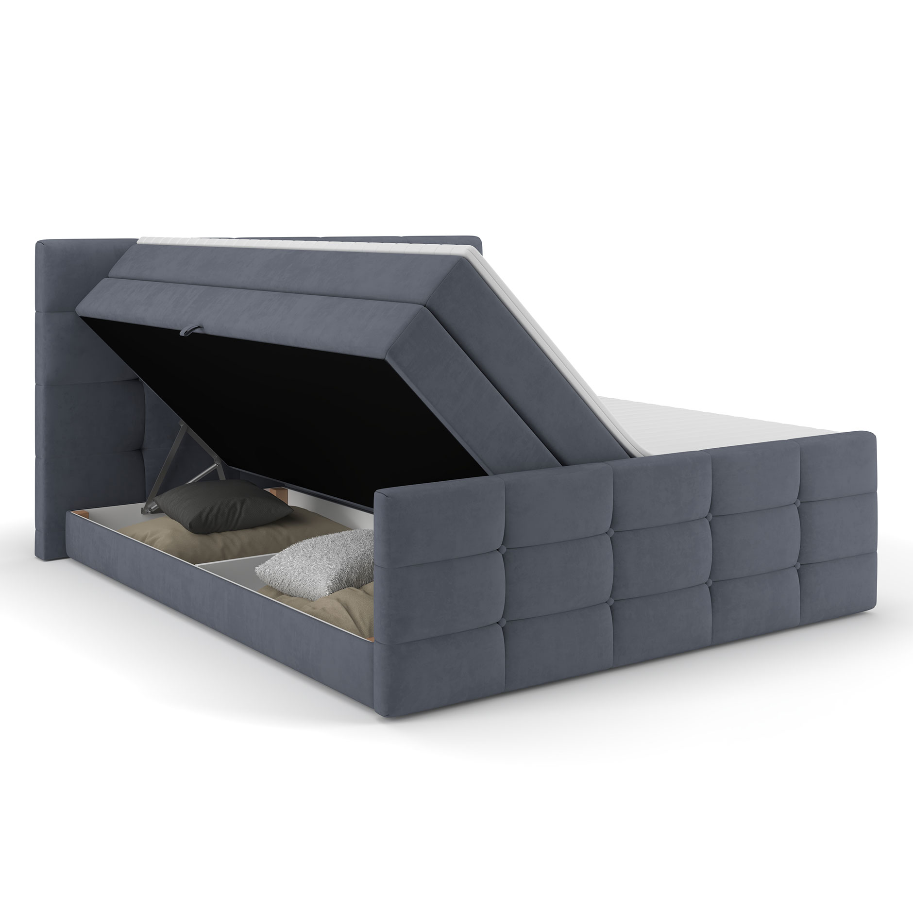 Boxspringbett - denim - mit Bettkasten - H2 - 180x200 cm