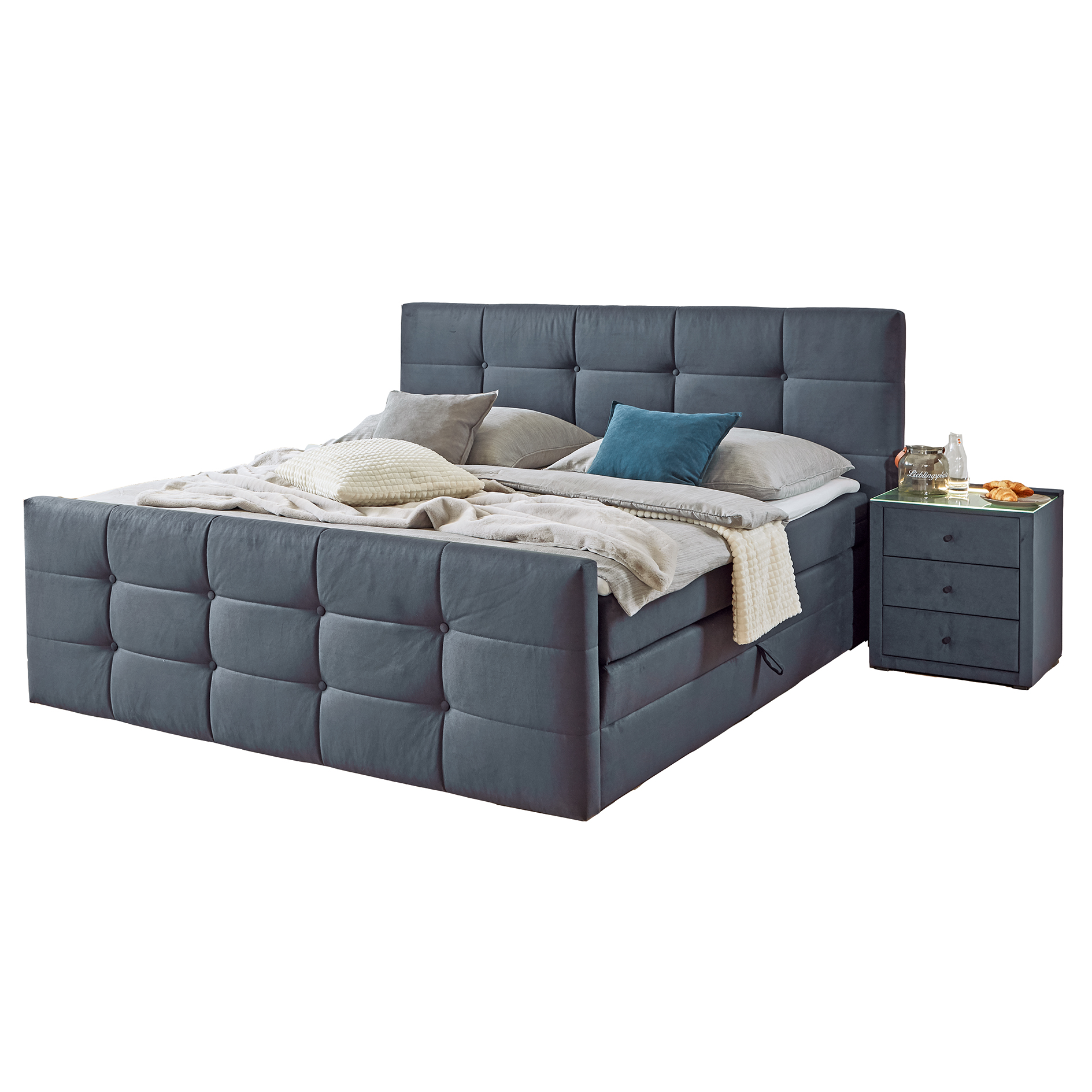 Boxspringbett - denim - mit Bettkasten - H2 - 180x200 cm