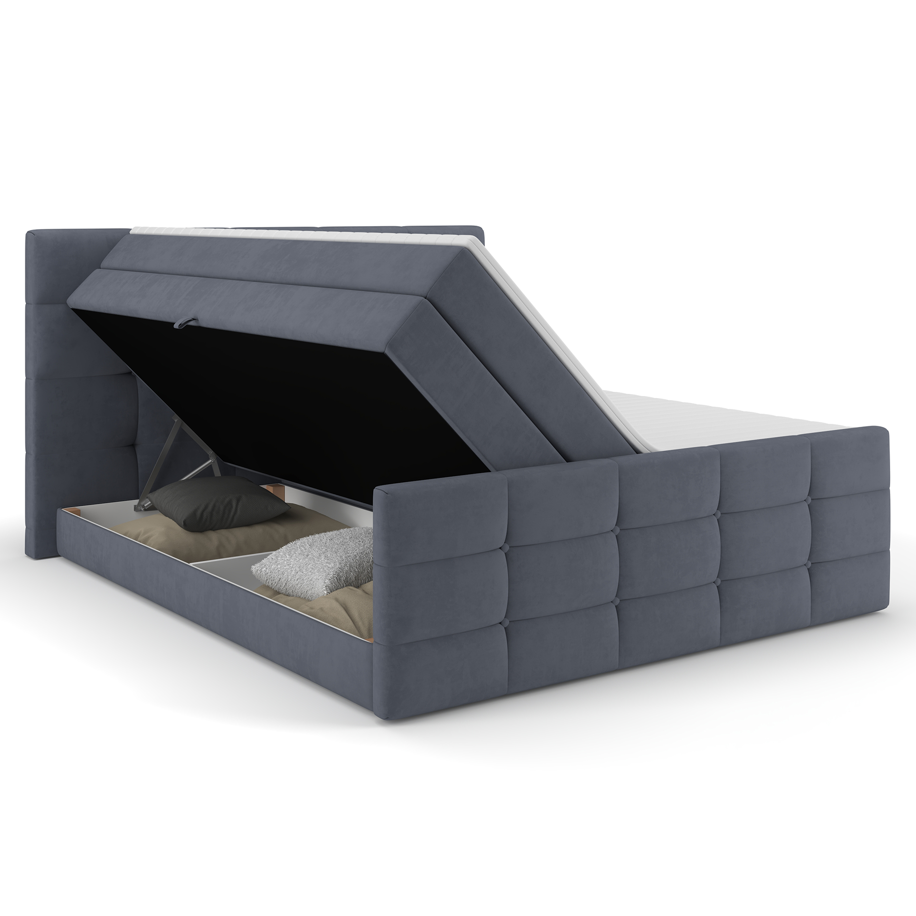 Boxspringbett - denim - mit Bettkasten - H2/H3 - 160x200 cm