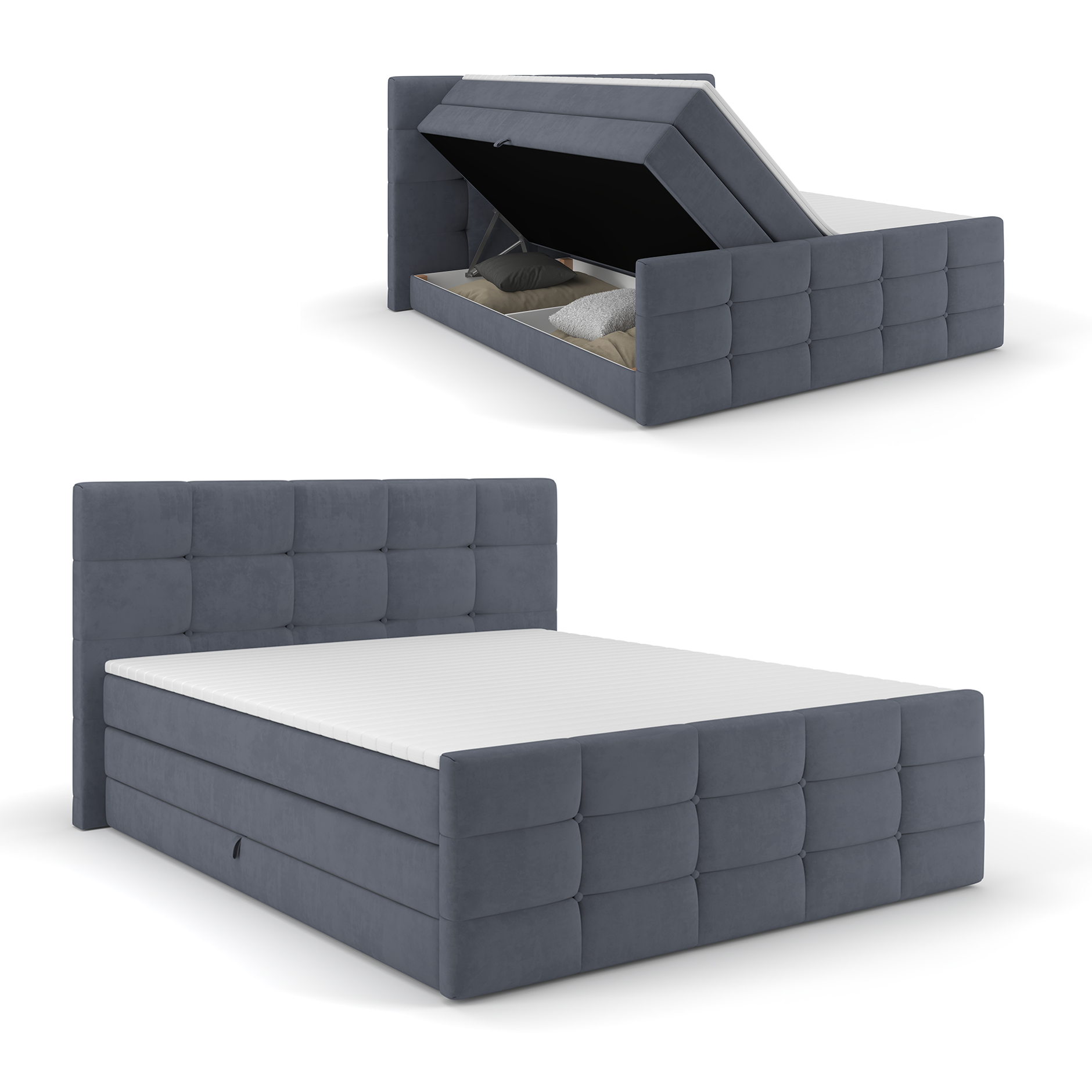 Boxspringbett - denim - mit Bettkasten - H2/H3 - 180x200 cm