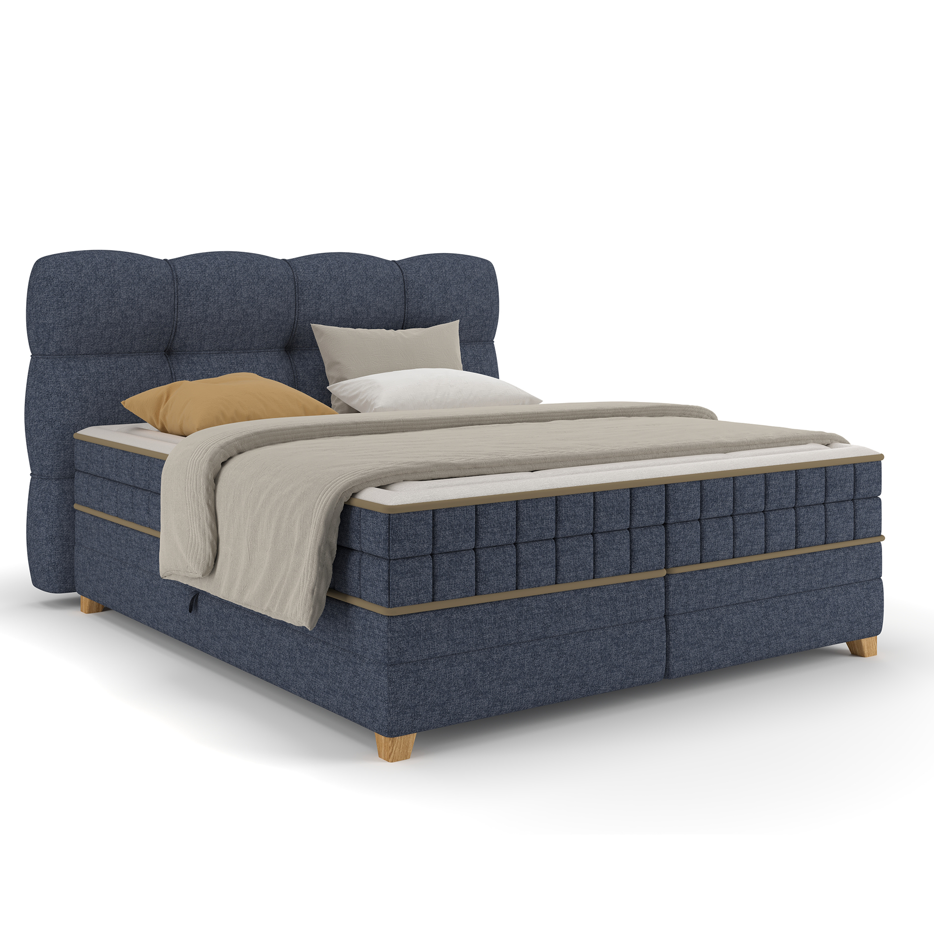 Boxspringbett - dunkelblau - H2/H3 - Bettkasten - 160x200 cm