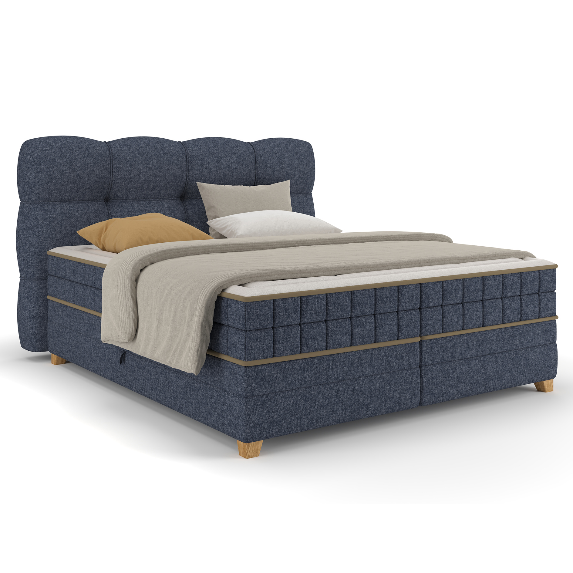 Boxspringbett - dunkelblau - H2/H3 - Bettkasten - 180x200 cm 