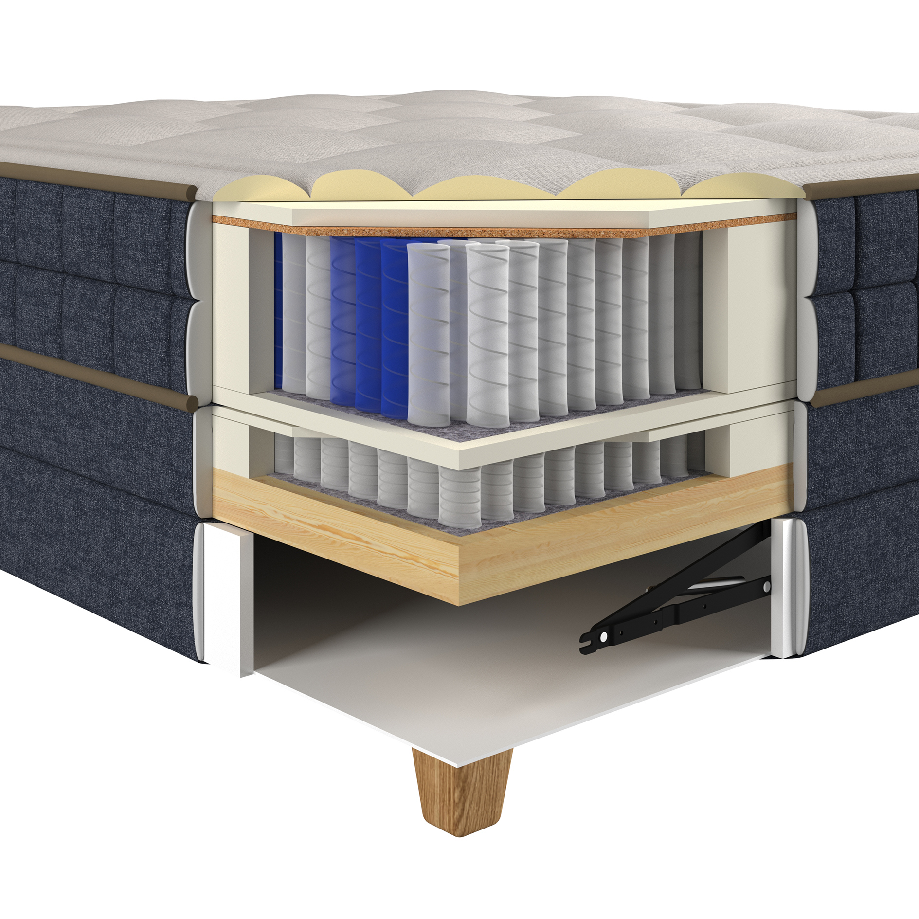 Boxspringbett - dunkelblau - H2/H3 - Bettkasten - 180x200 cm 