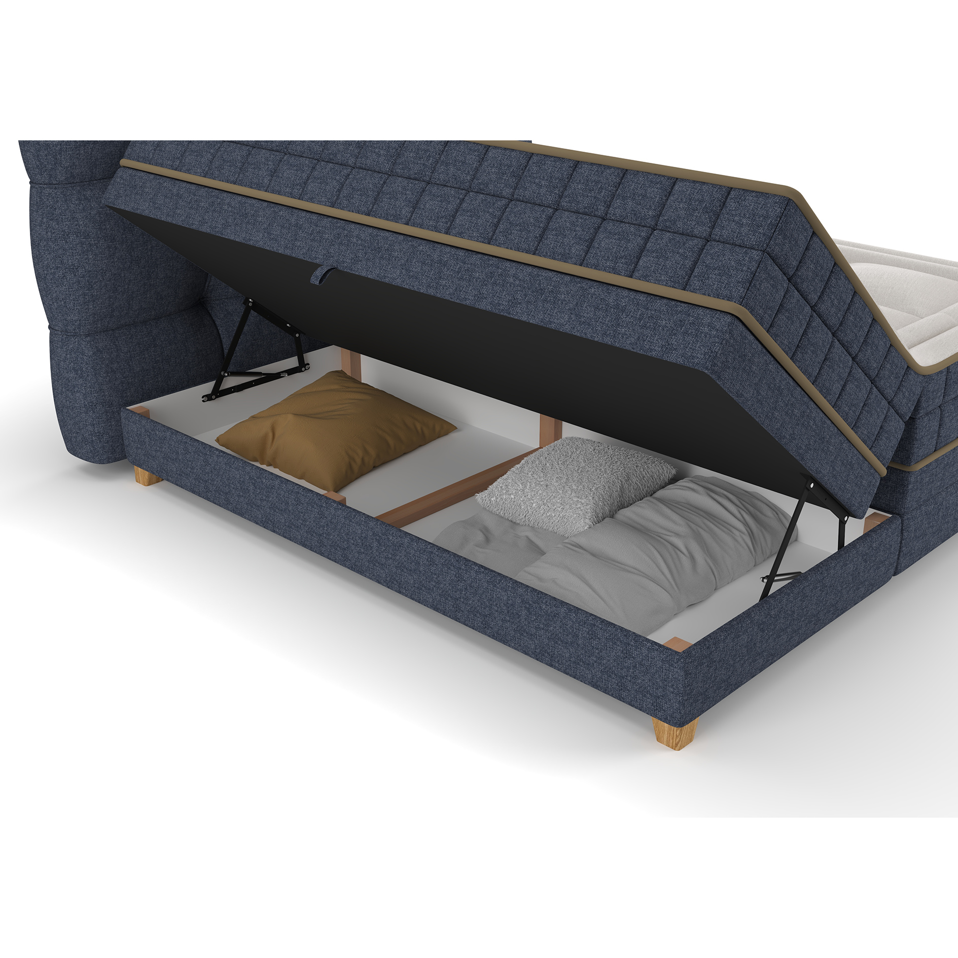 Boxspringbett - dunkelblau - H2/H3 - Bettkasten - 180x200 cm 