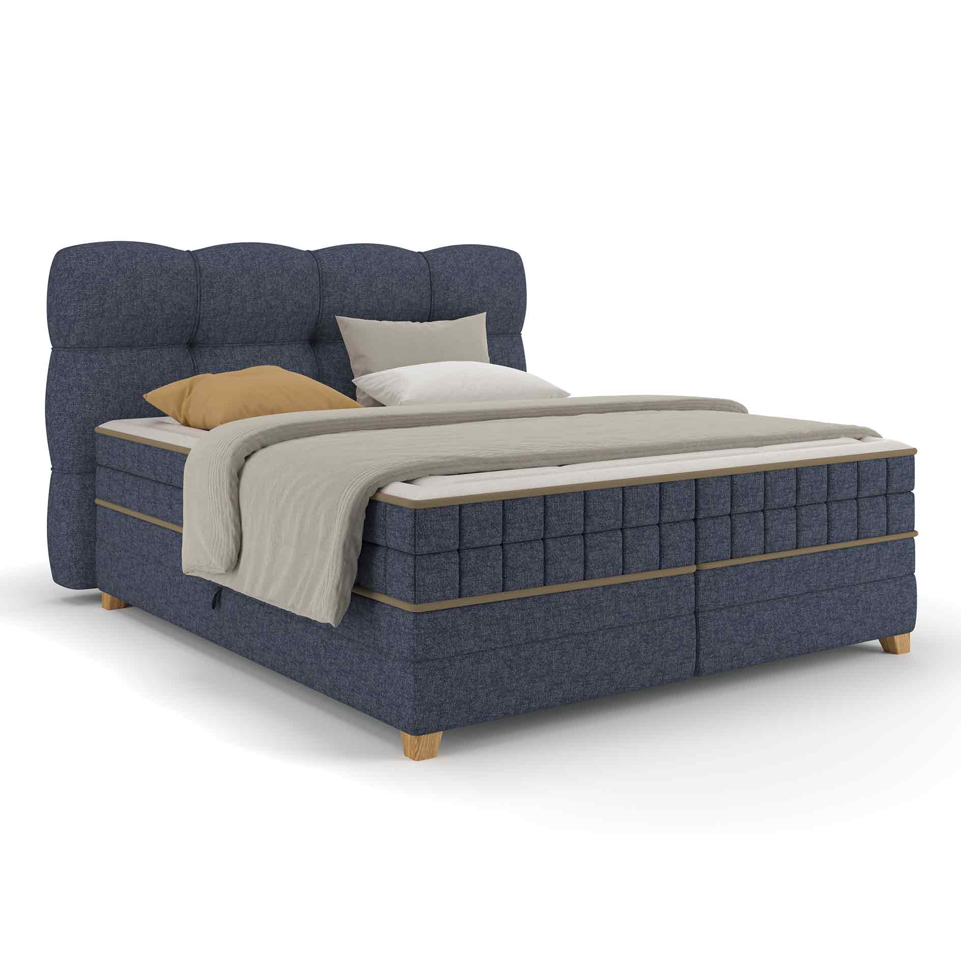 Boxspringbett - dunkelblau - H2/H3 - Bettkasten - 180x220 cm