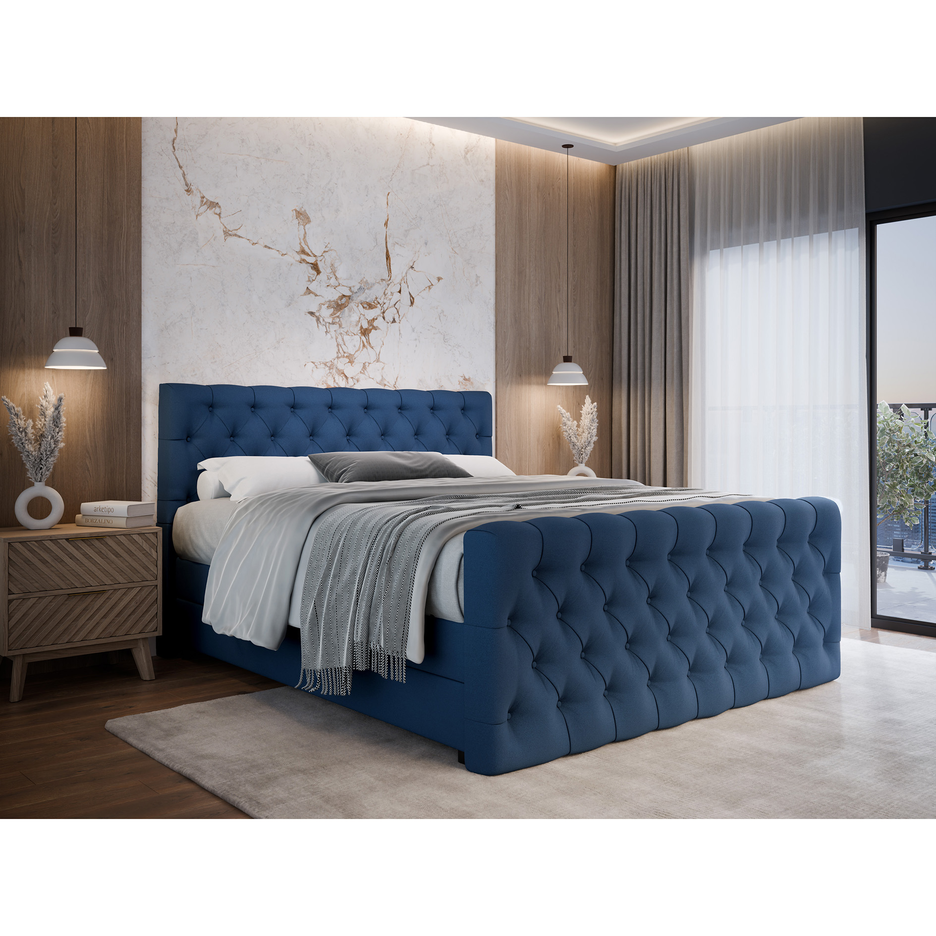 Boxspringbett - dunkelblau - H3 - 180x200 cm