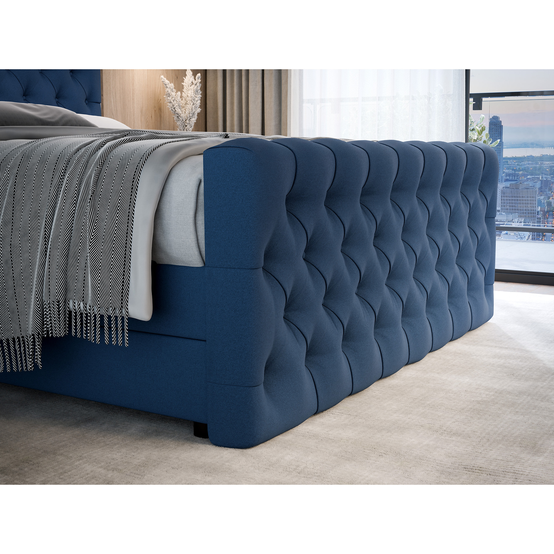 Boxspringbett - dunkelblau - H3 - 180x200 cm