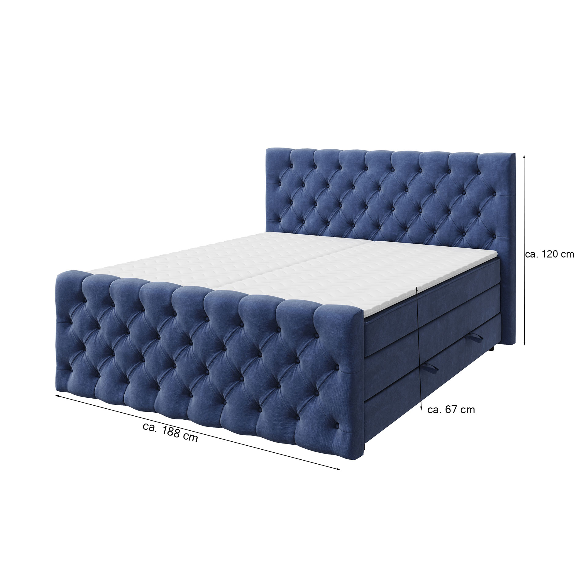 Boxspringbett - dunkelblau - H3 - 180x200 cm