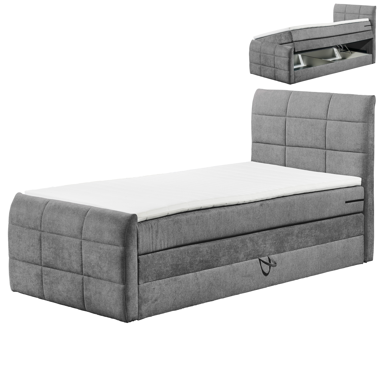 Boxspringbett - dunkelgrau - H2 - 120x200 cm