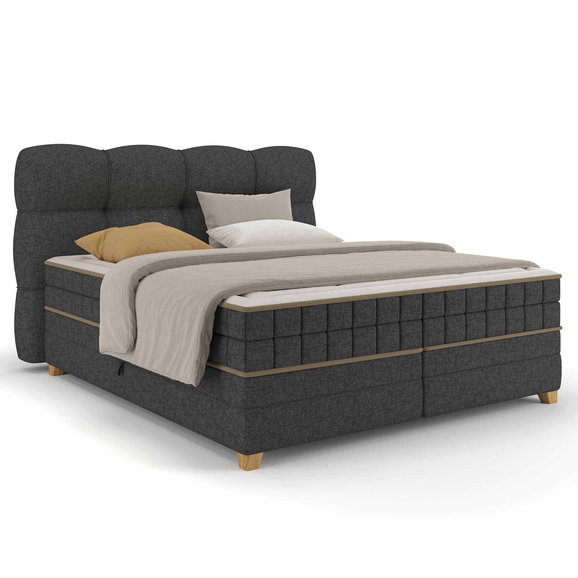 Boxspringbett - dunkelgrau - H2/H3 - Bettkasten - 160x200 cm