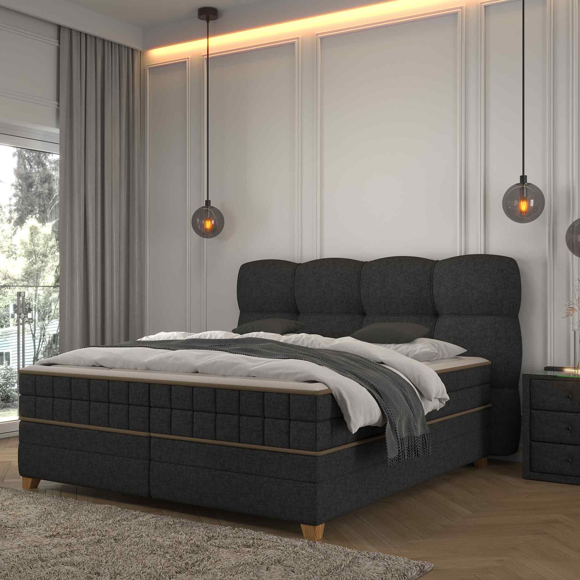 Boxspringbett - dunkelgrau - H2/H3 - Bettkasten - 160x220 cm
