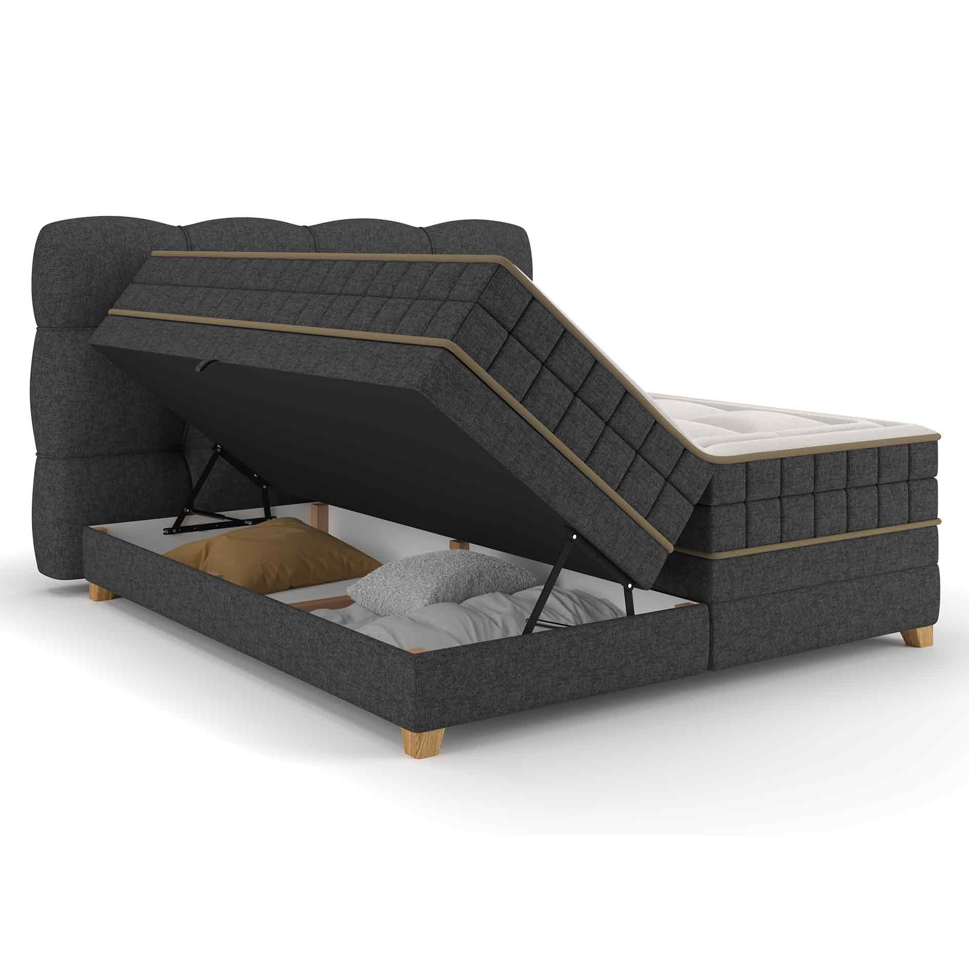 Boxspringbett - dunkelgrau - H2/H3 - Bettkasten - 160x220 cm