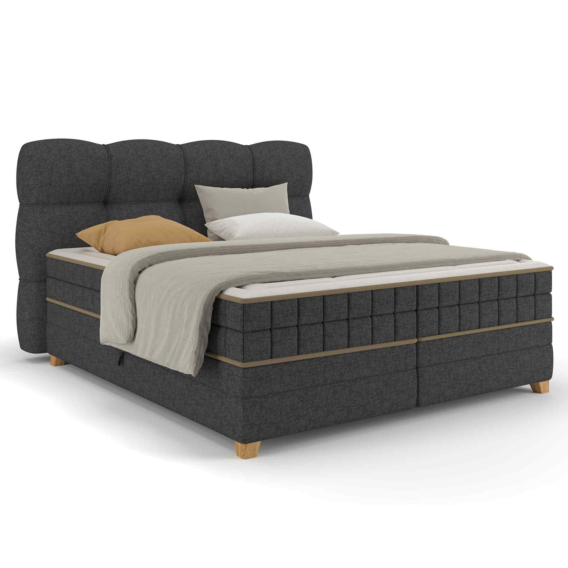 Boxspringbett - dunkelgrau - H2/H3 - Bettkasten - 160x220 cm
