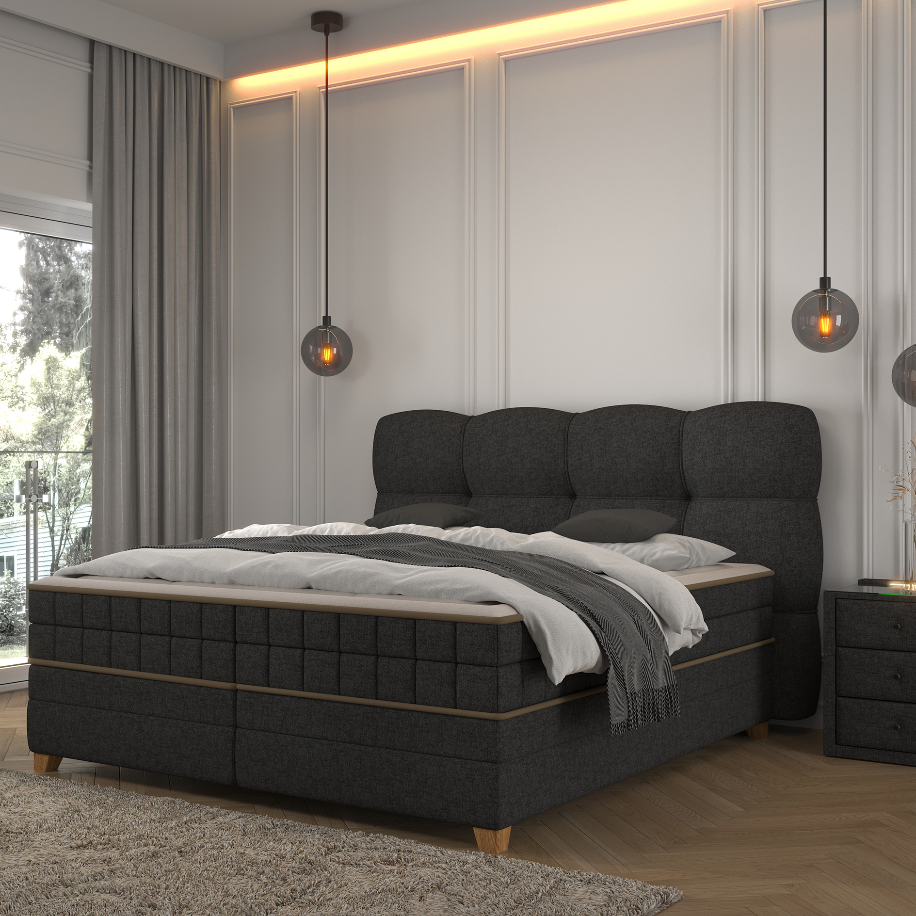 Boxspringbett - dunkelgrau - H2/H3 - Bettkasten - 180x200 cm