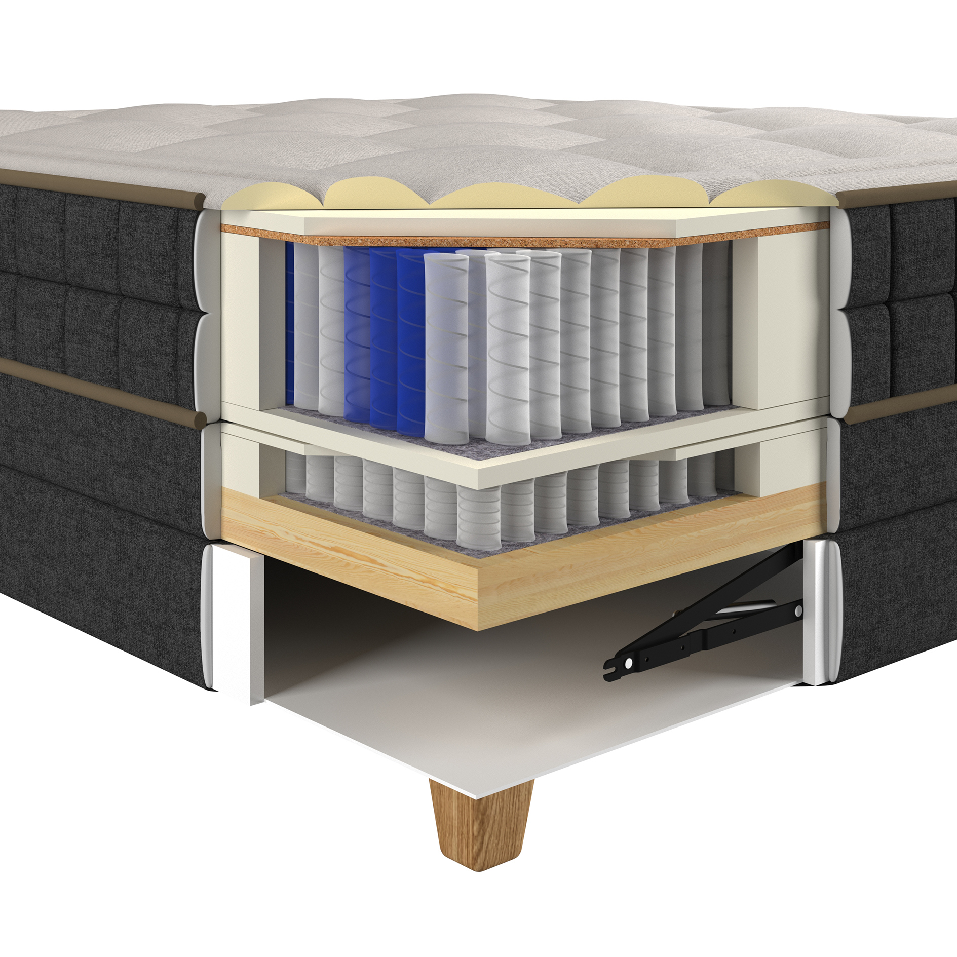 Boxspringbett - dunkelgrau - H2/H3 - Bettkasten - 180x200 cm