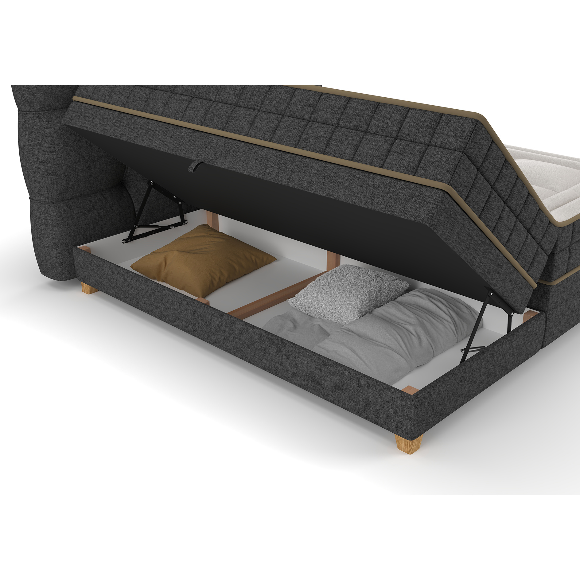 Boxspringbett - dunkelgrau - H2/H3 - Bettkasten - 180x200 cm