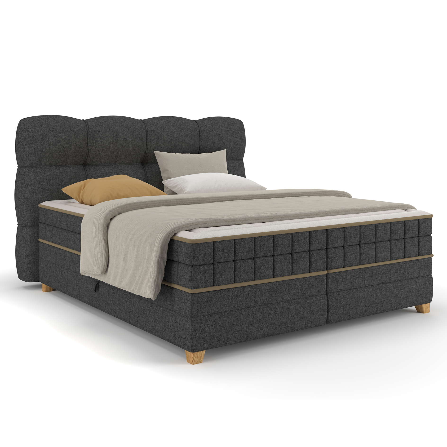 Boxspringbett - dunkelgrau - H2/H3 - Bettkasten - 180x200 cm