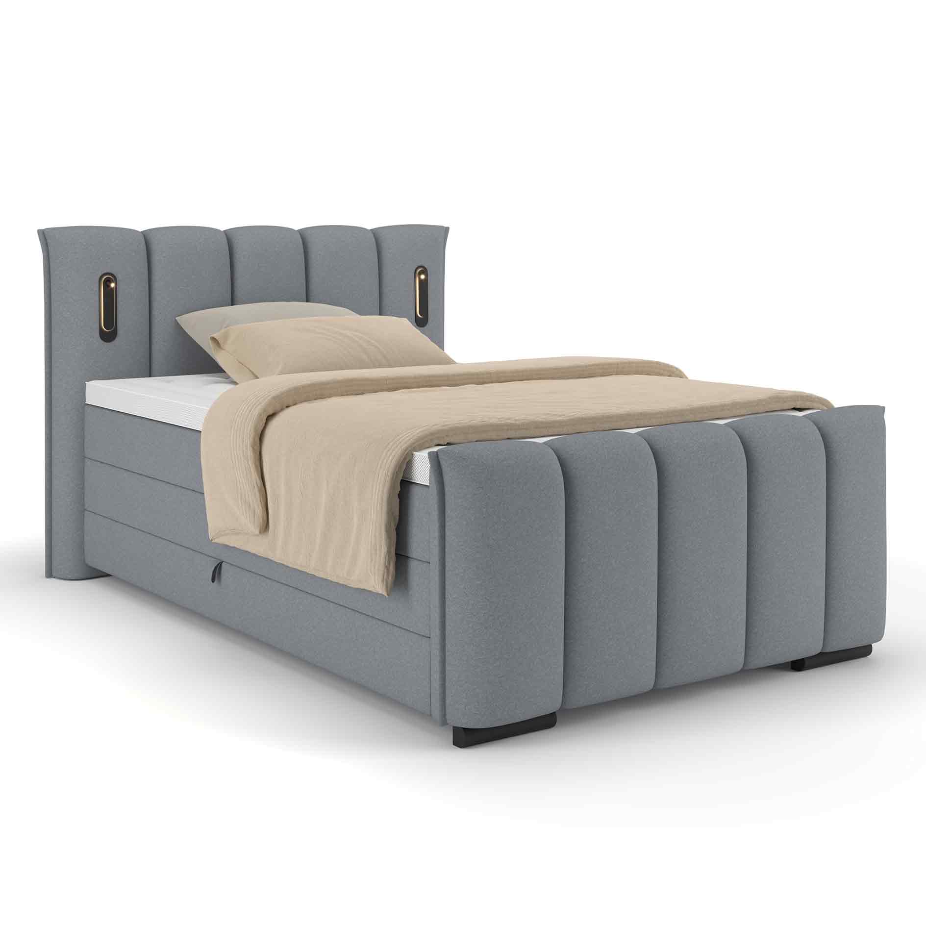 Boxspringbett - dunkelgrau - H2/H3 - inklusive Topper - 120x200 cm