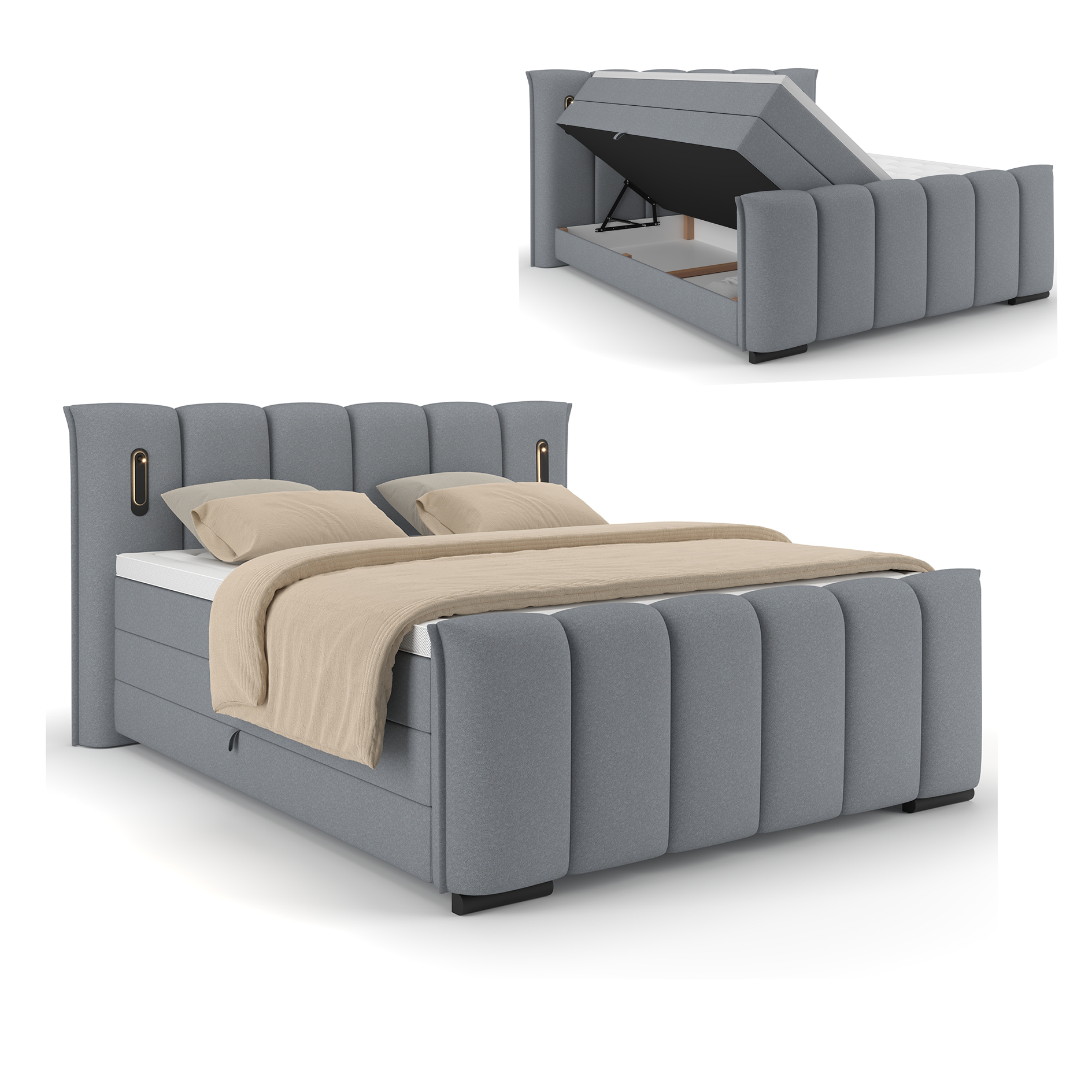 Boxspringbett - dunkelgrau - H2/H3 - inklusive Topper - 160x200 cm