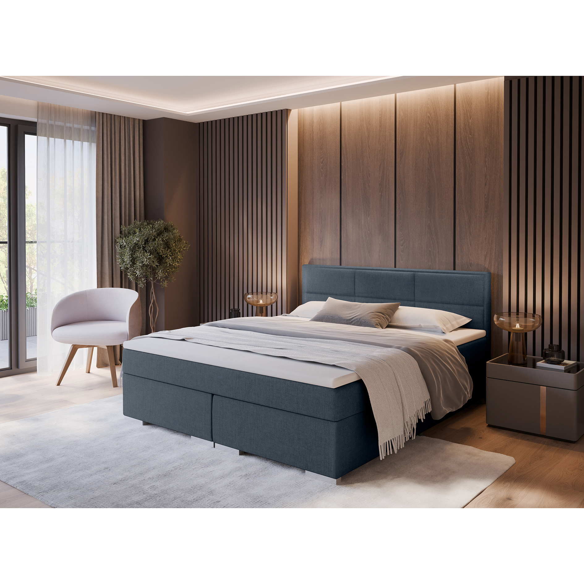 Boxspringbett - dunkelgrau - H2/H3 - mit Topper - 160x200 cm