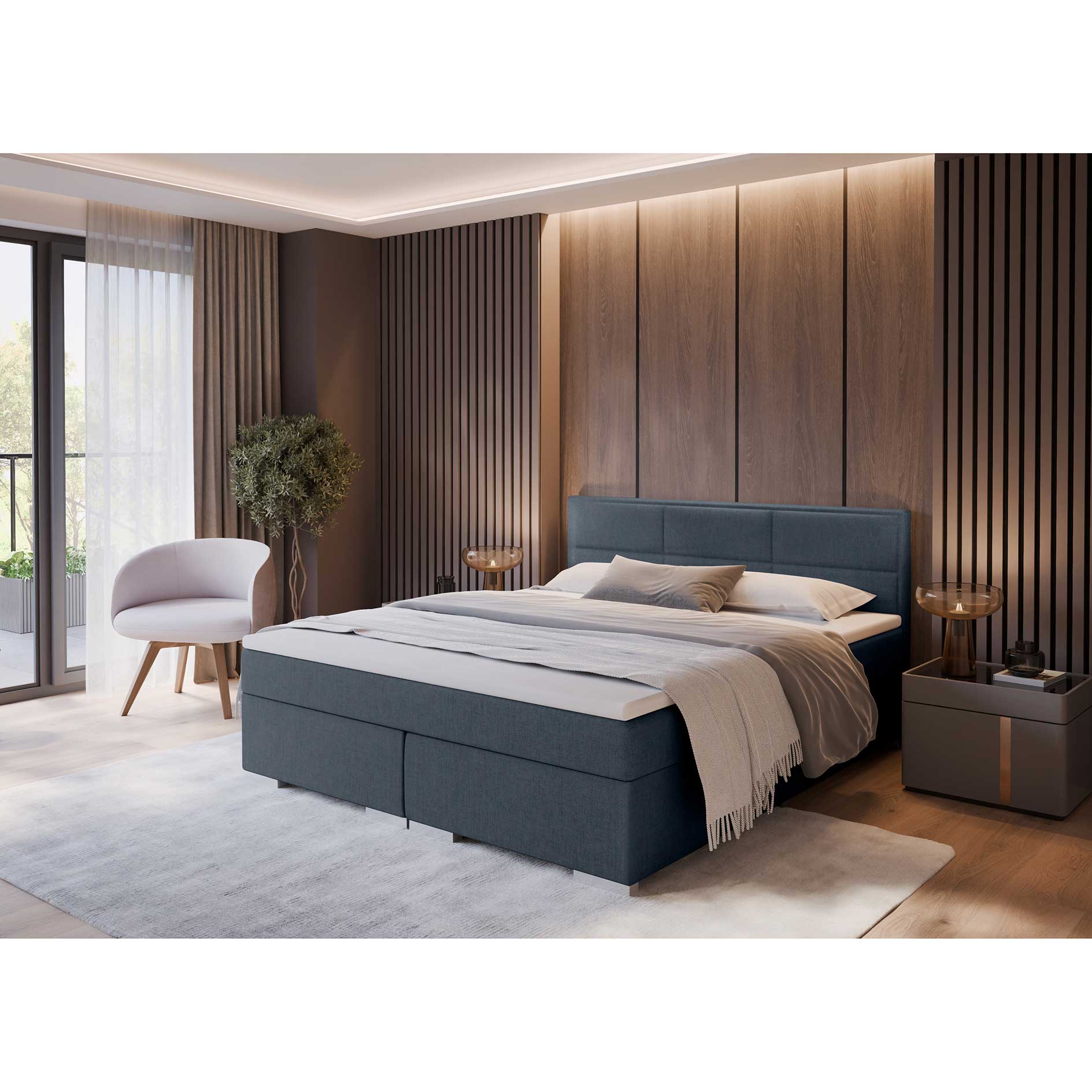 Boxspringbett - dunkelgrau - H2/H3 - mit Topper - 180x200 cm 