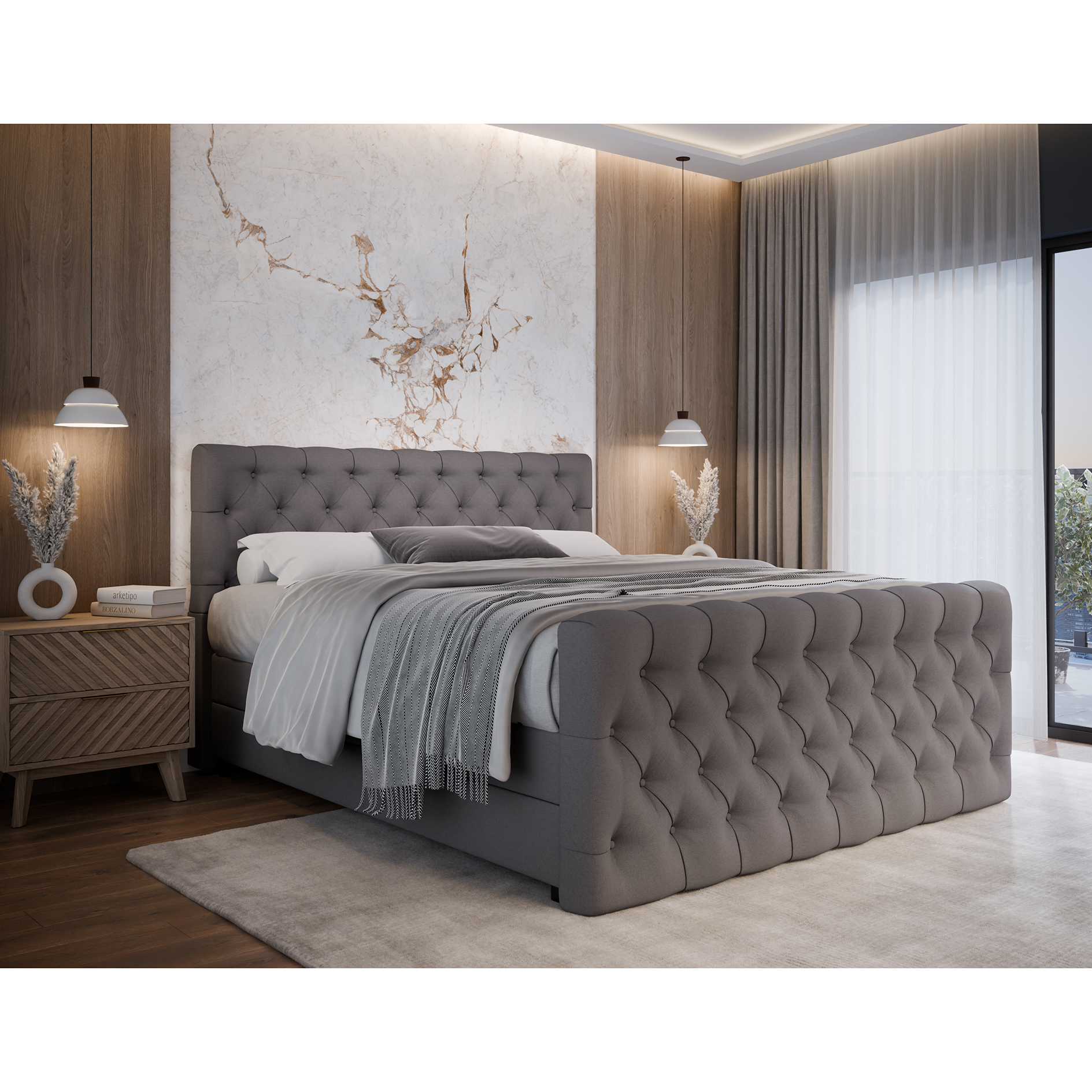 Boxspringbett - dunkelgrau - H3 - 140x200 cm