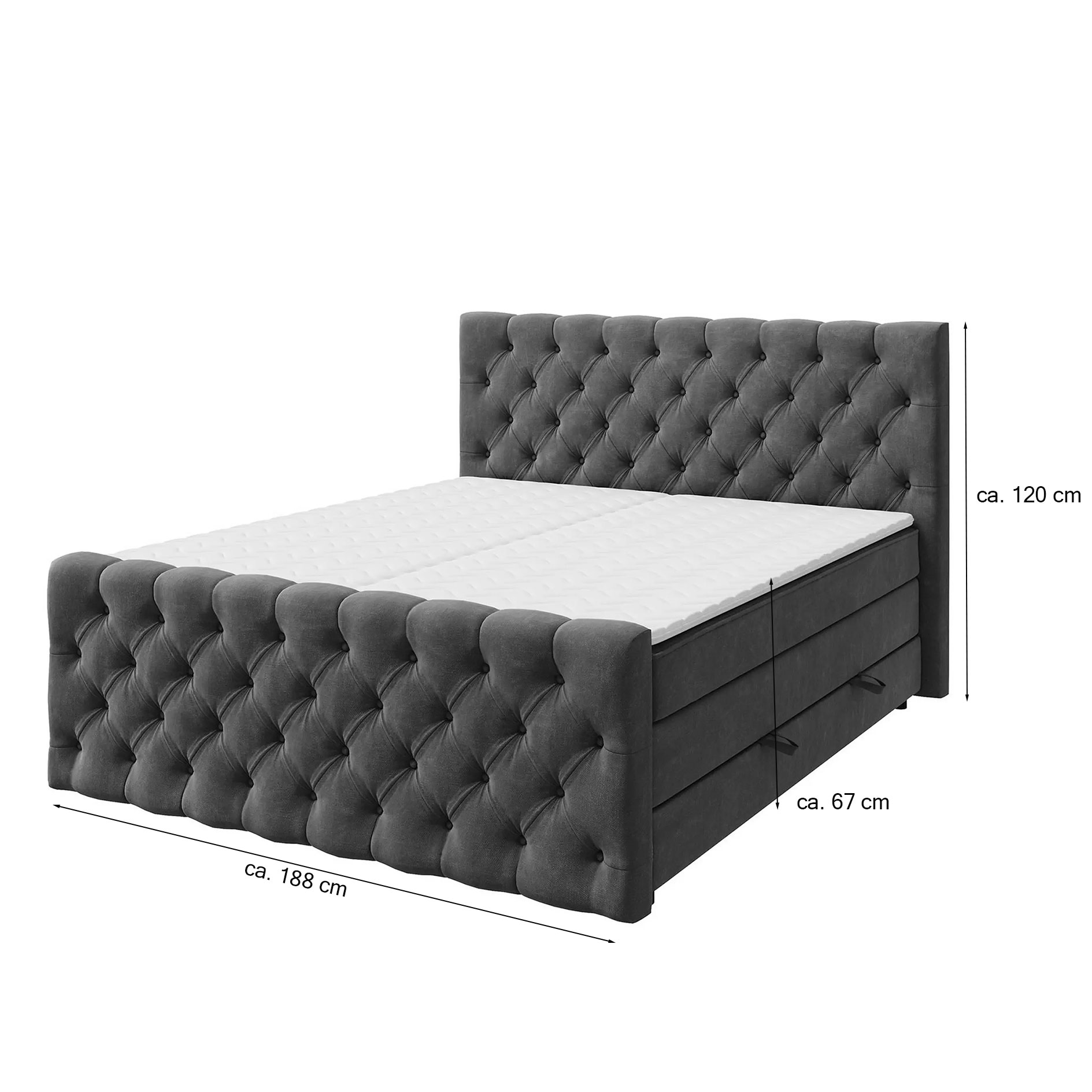 Boxspringbett - dunkelgrau - H3 - 140x200 cm