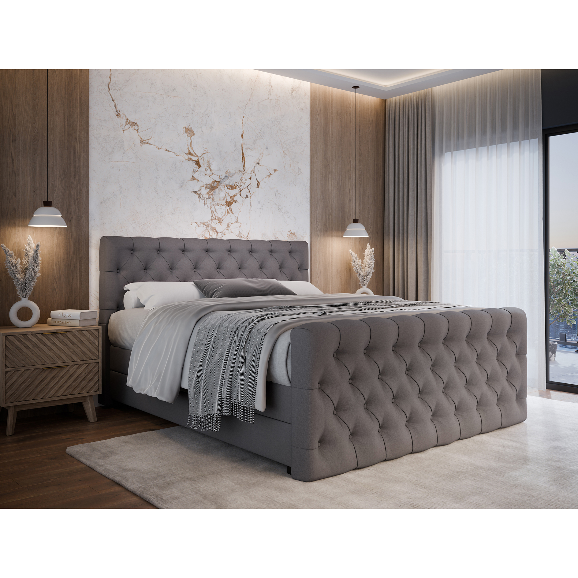 Boxspringbett - dunkelgrau - H3 - 180x200 cm