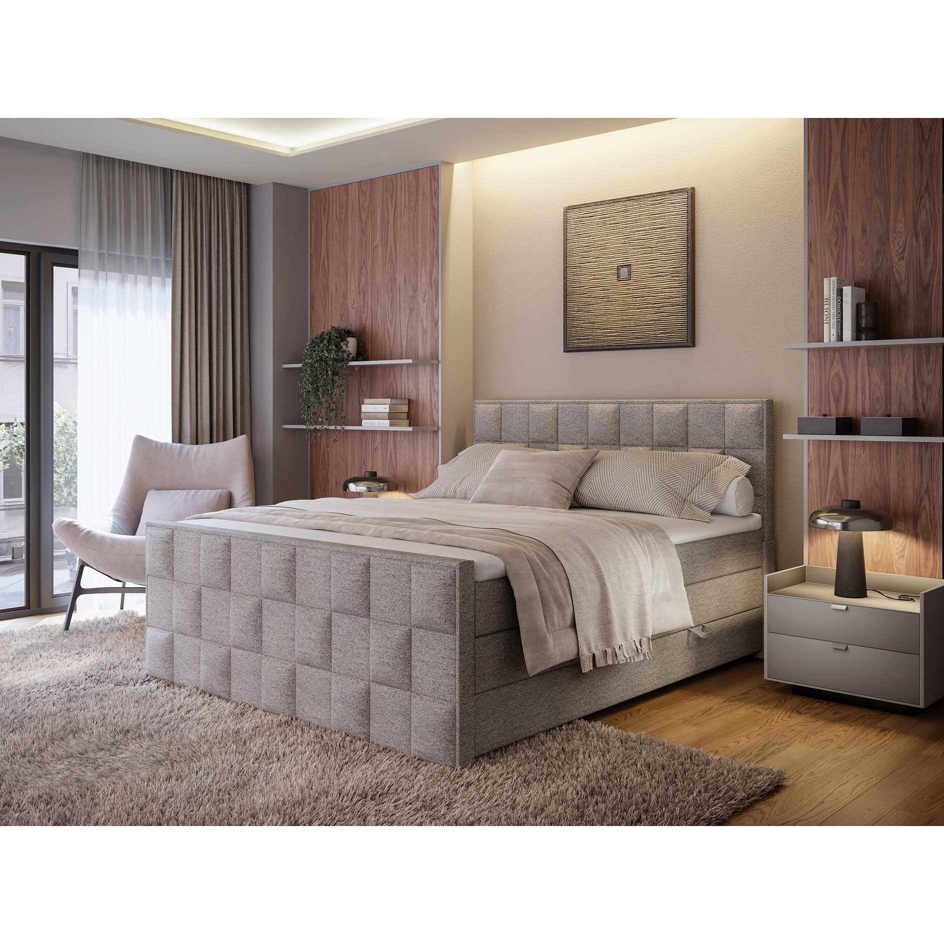 Boxspringbett - dunkelgrau - H3 - mit Bettkasten - 180x200 cm