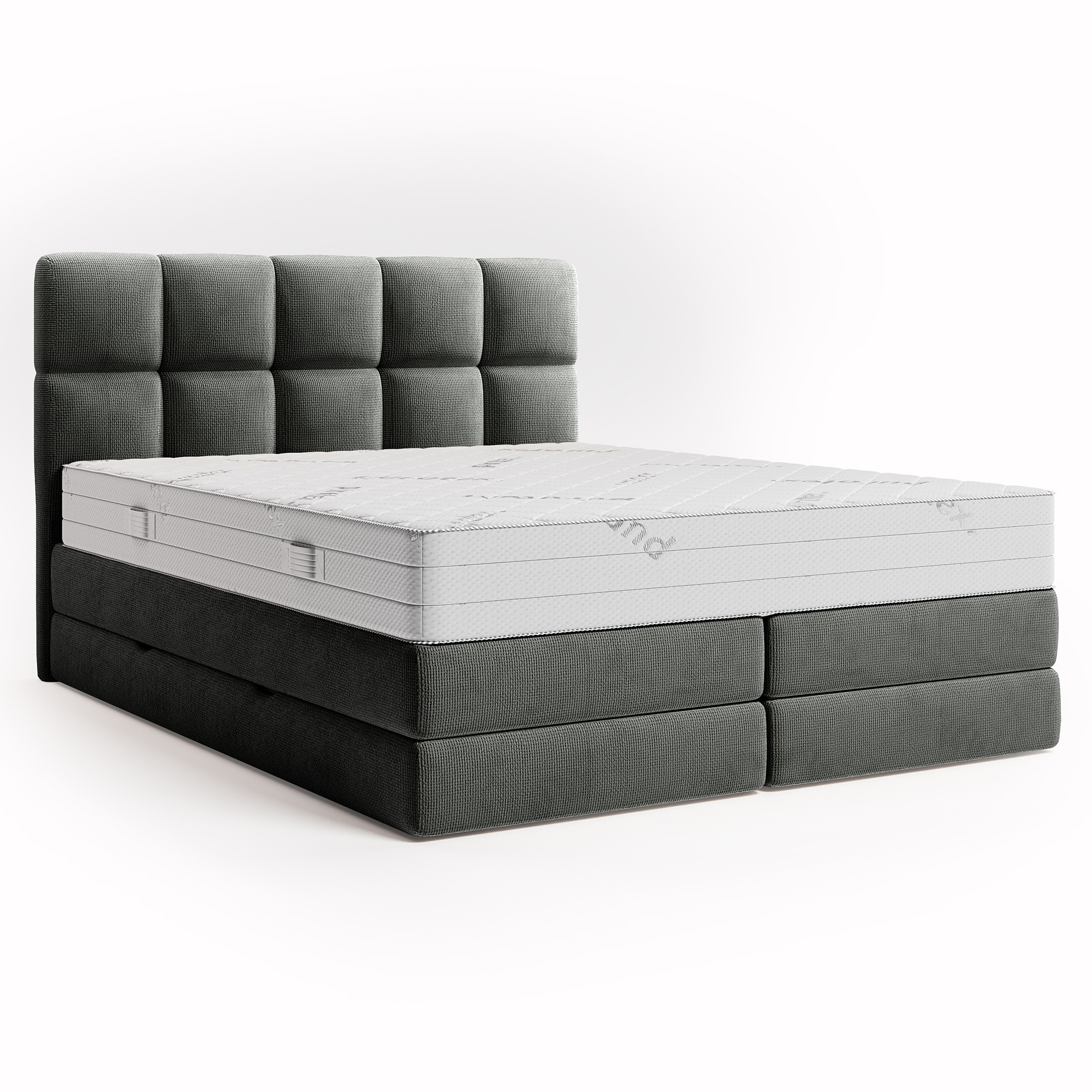 Boxspringbett - dunkelgrau - H3 - mit Bettkasten - 180x200 cm