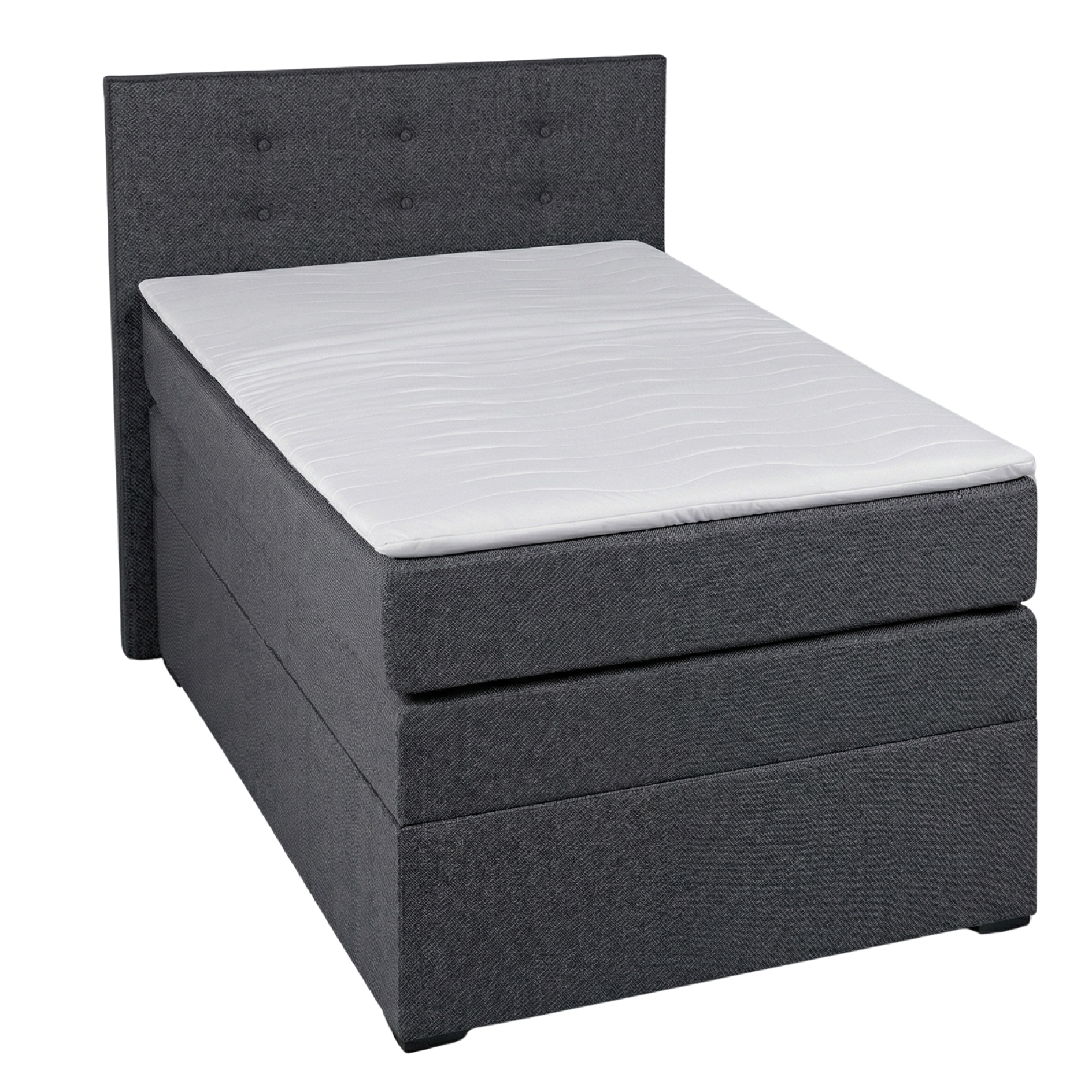 Boxspringbett - dunkelgrau - H3 - mit Topper - 90x200 cm