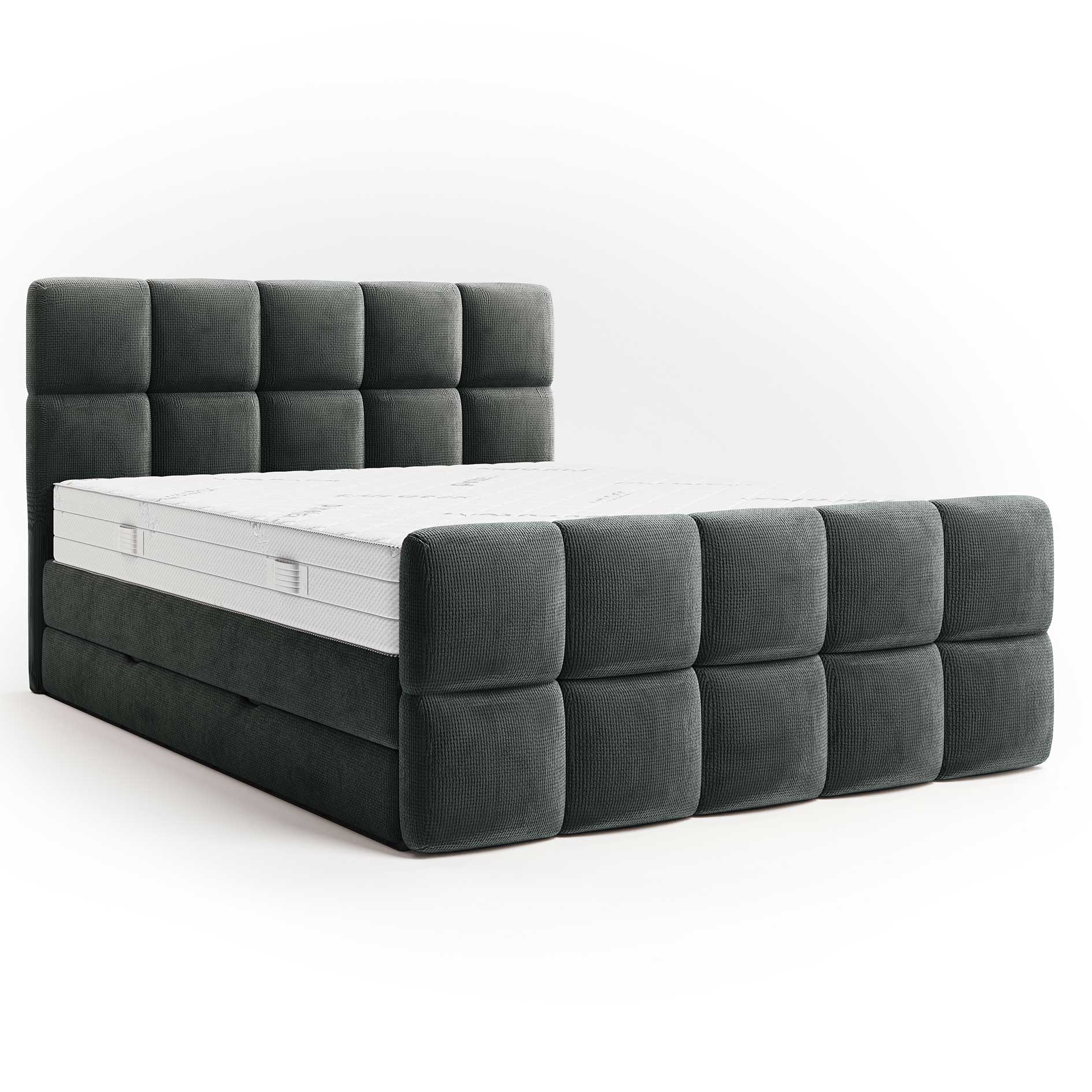 Boxspringbett - dunkelgrau - H3 - Staukasten - 160x200 cm