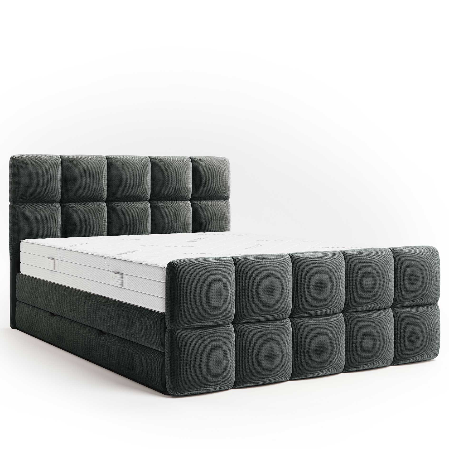 Boxspringbett - dunkelgrau - H3 - Staukasten - 180x200 cm