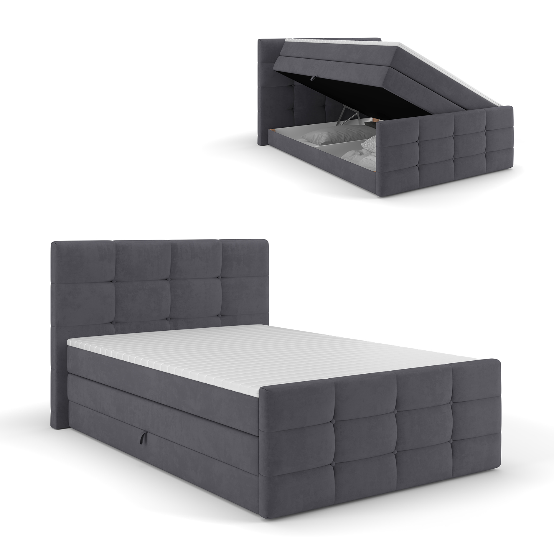 Boxspringbett - dunkelgrau - mit Bettkasten - H2 - 120x200 cm