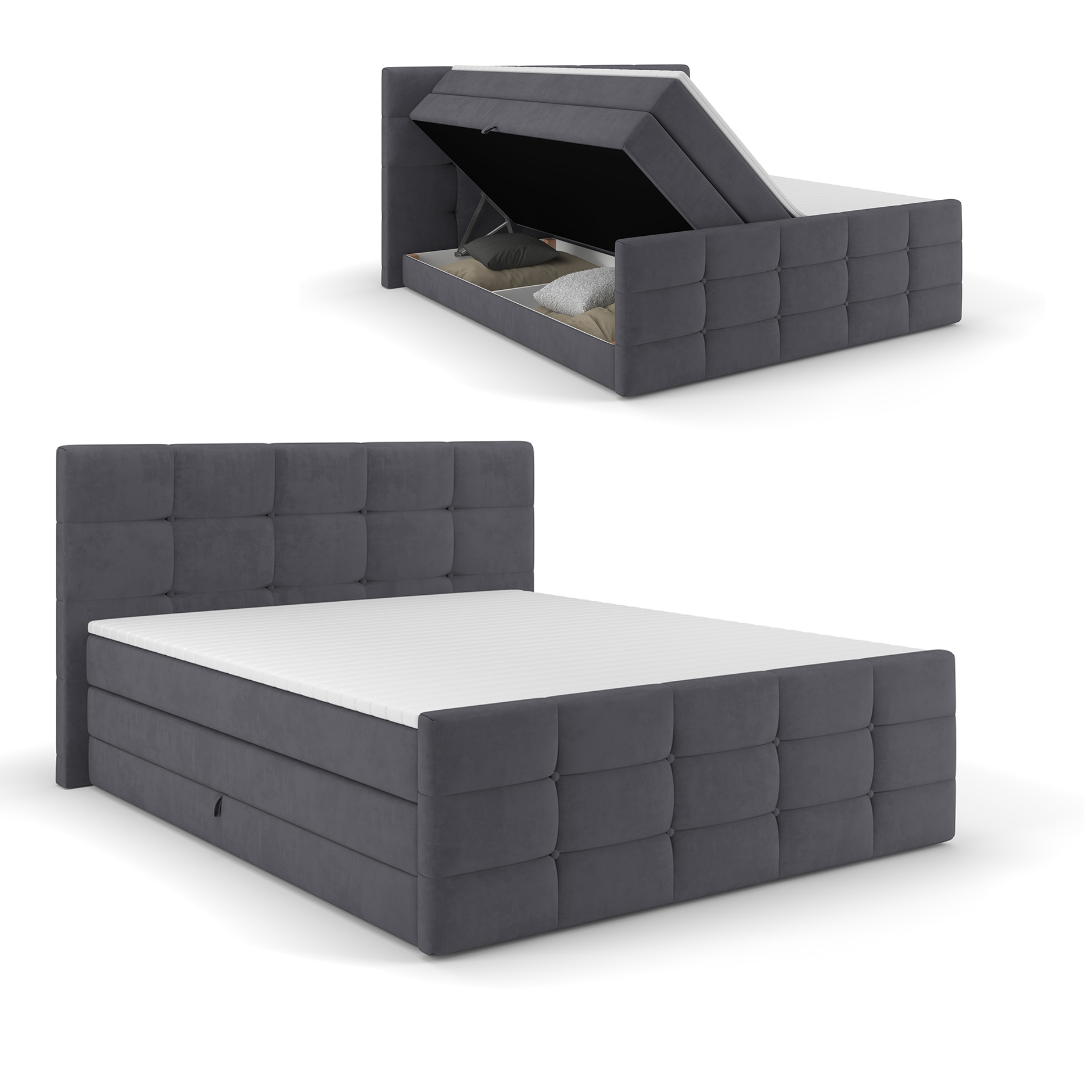 Boxspringbett - dunkelgrau - mit Bettkasten - H2 - 160x200 cm