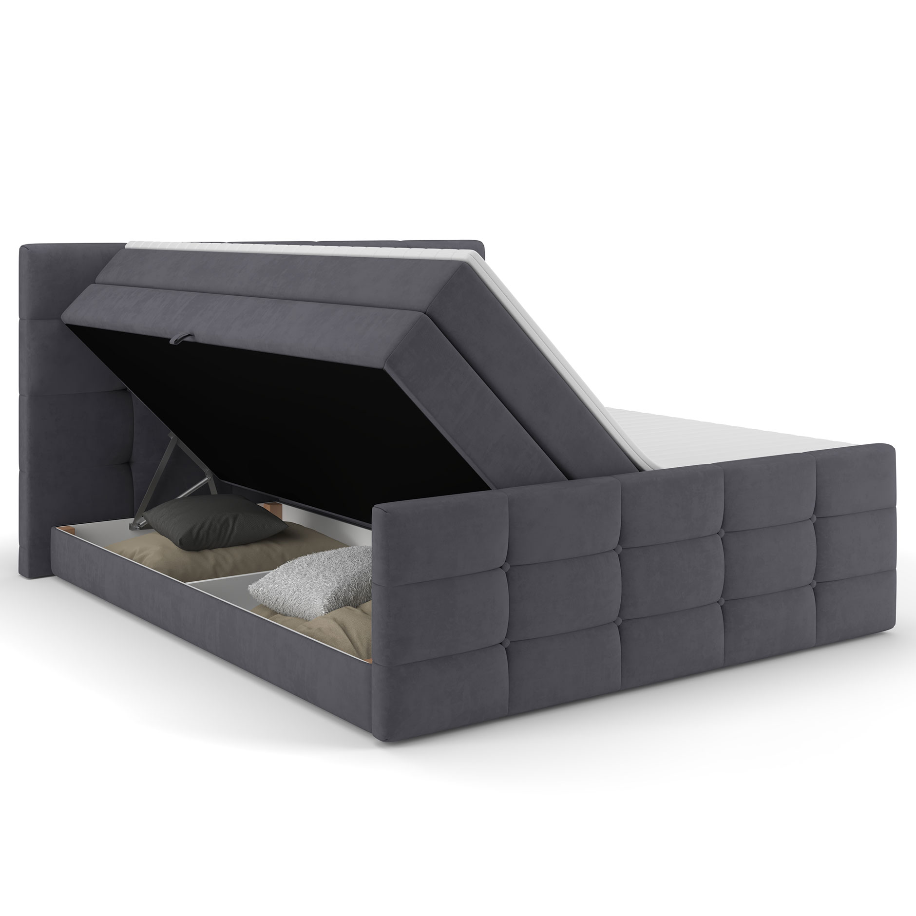 Boxspringbett - dunkelgrau - mit Bettkasten - H2 - 180x200 cm