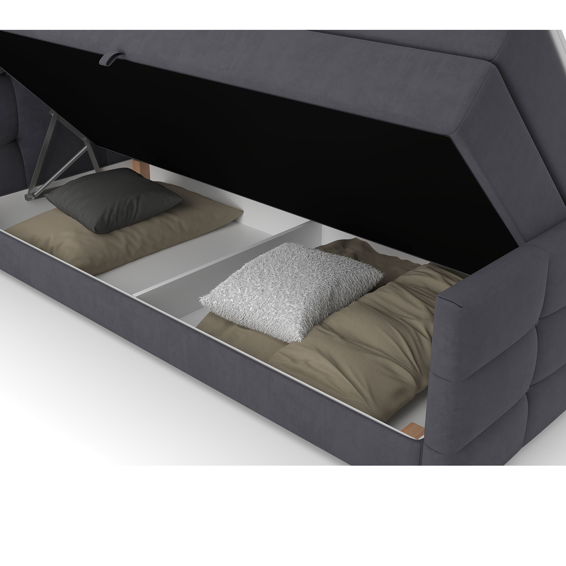 Boxspringbett - dunkelgrau - mit Bettkasten - H2 - 180x200 cm