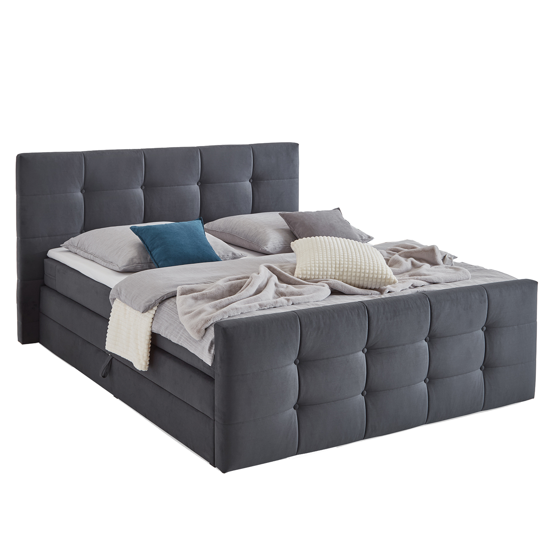Boxspringbett - dunkelgrau - mit Bettkasten - H2 - 180x200 cm