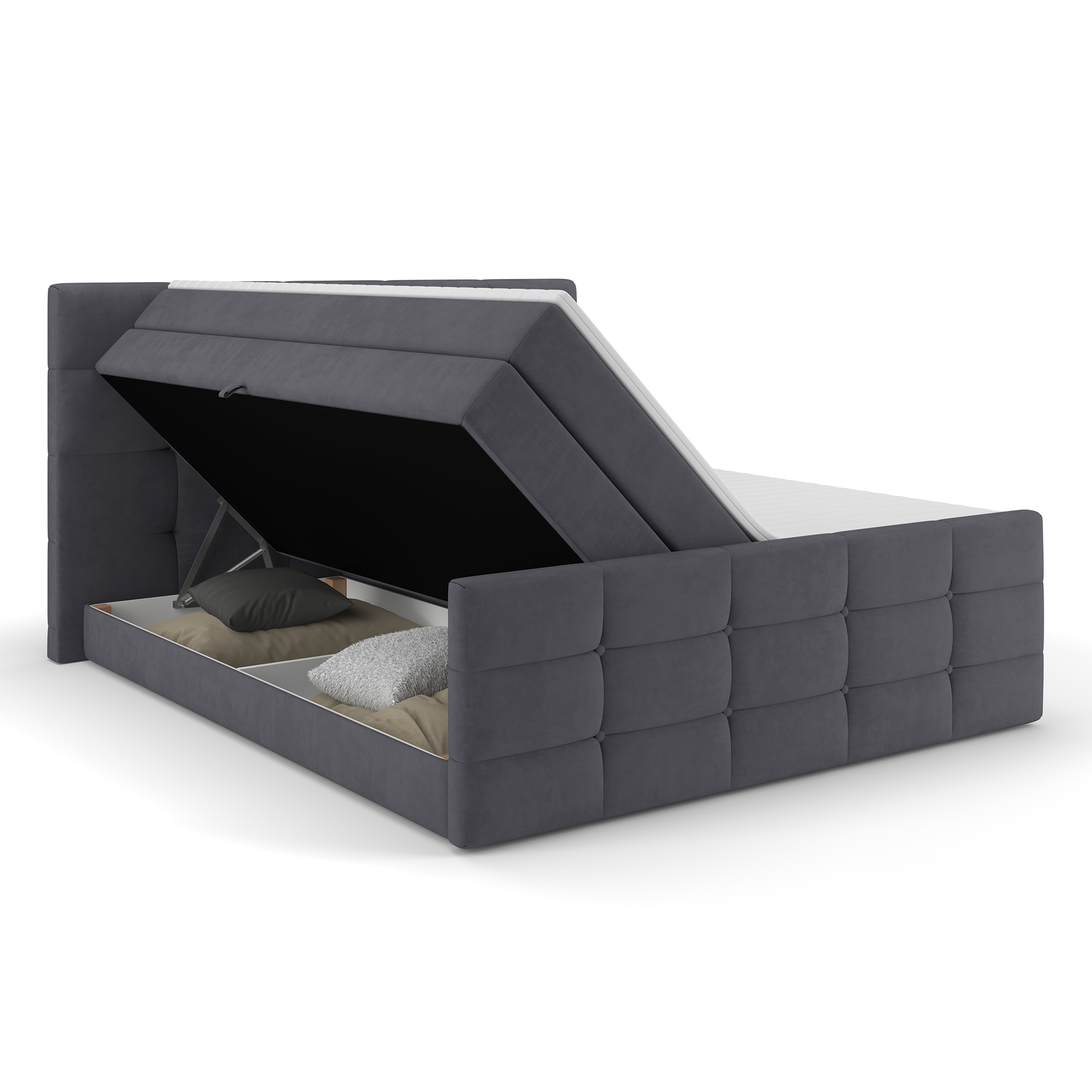 Boxspringbett - dunkelgrau - mit Bettkasten - H2/H3 - 180x200 cm