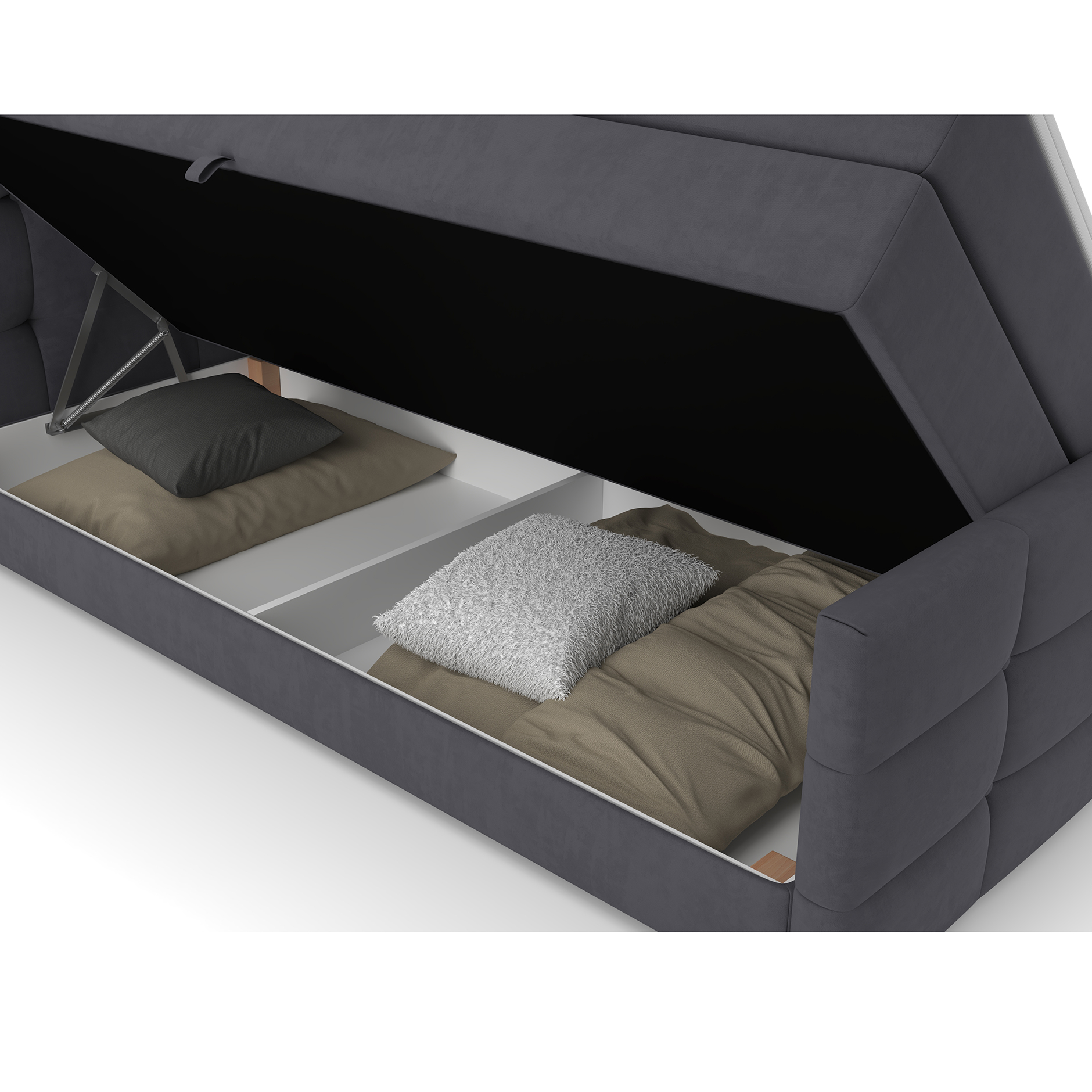 Boxspringbett - dunkelgrau - mit Bettkasten - H2/H3 - 180x200 cm