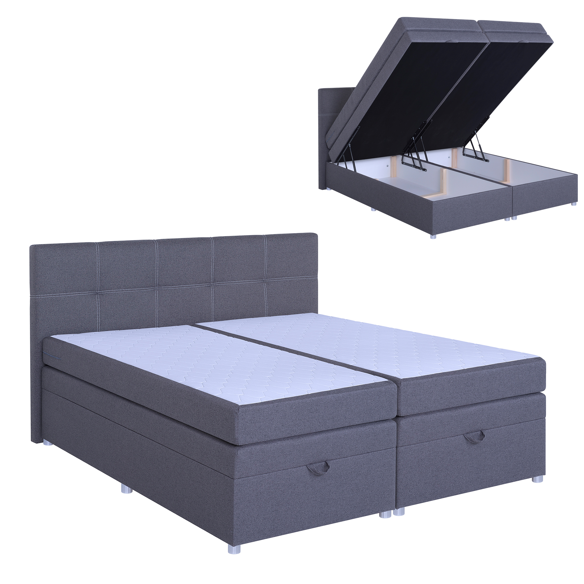 Boxspringbett - dunkelgrau - mit Bettkasten - H3 - 180x200 cm